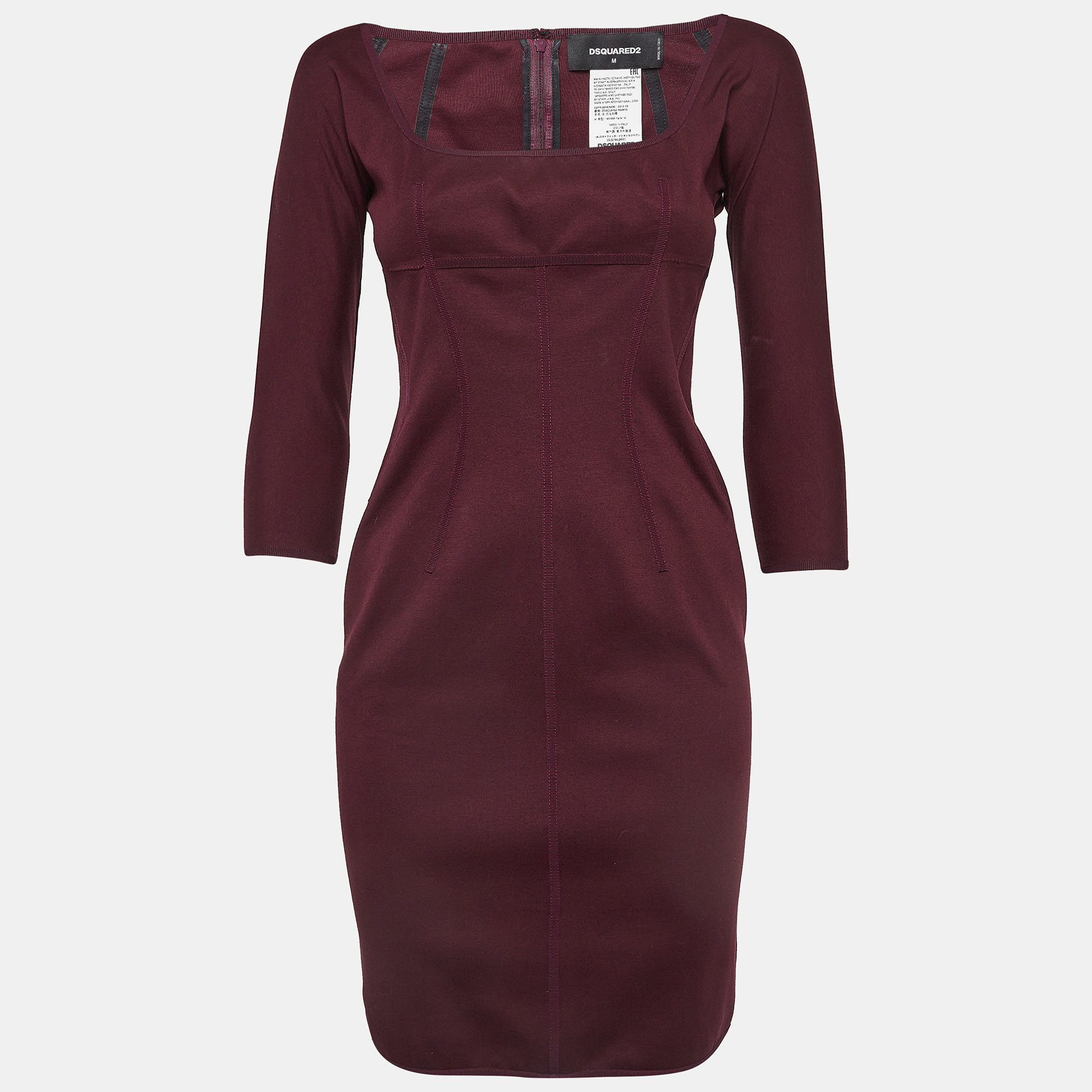 Dsquared Burgundy Cotton Knit Mini Dress