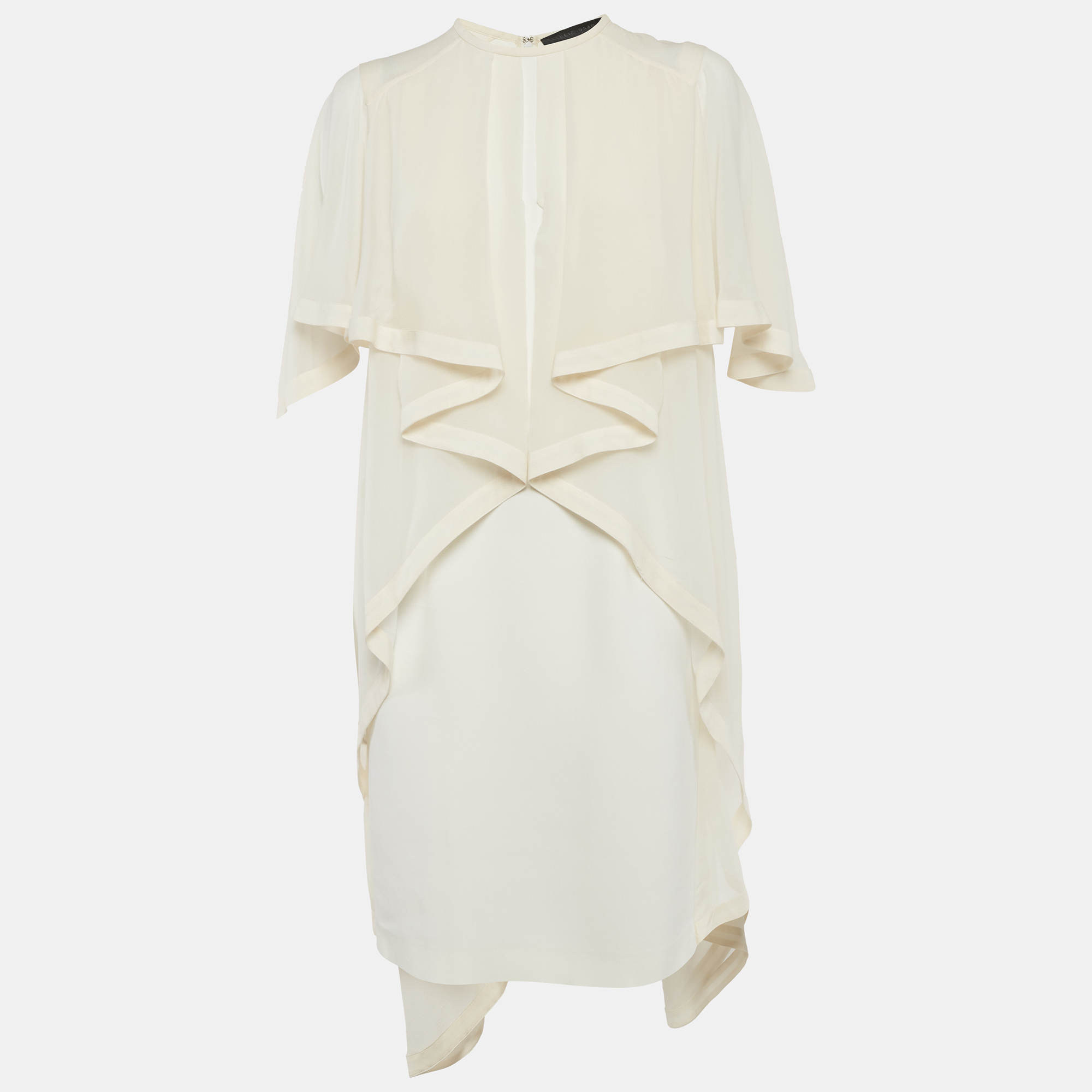 Elie Saab Cream Silk and Crepe Ruffled Mini Dress
