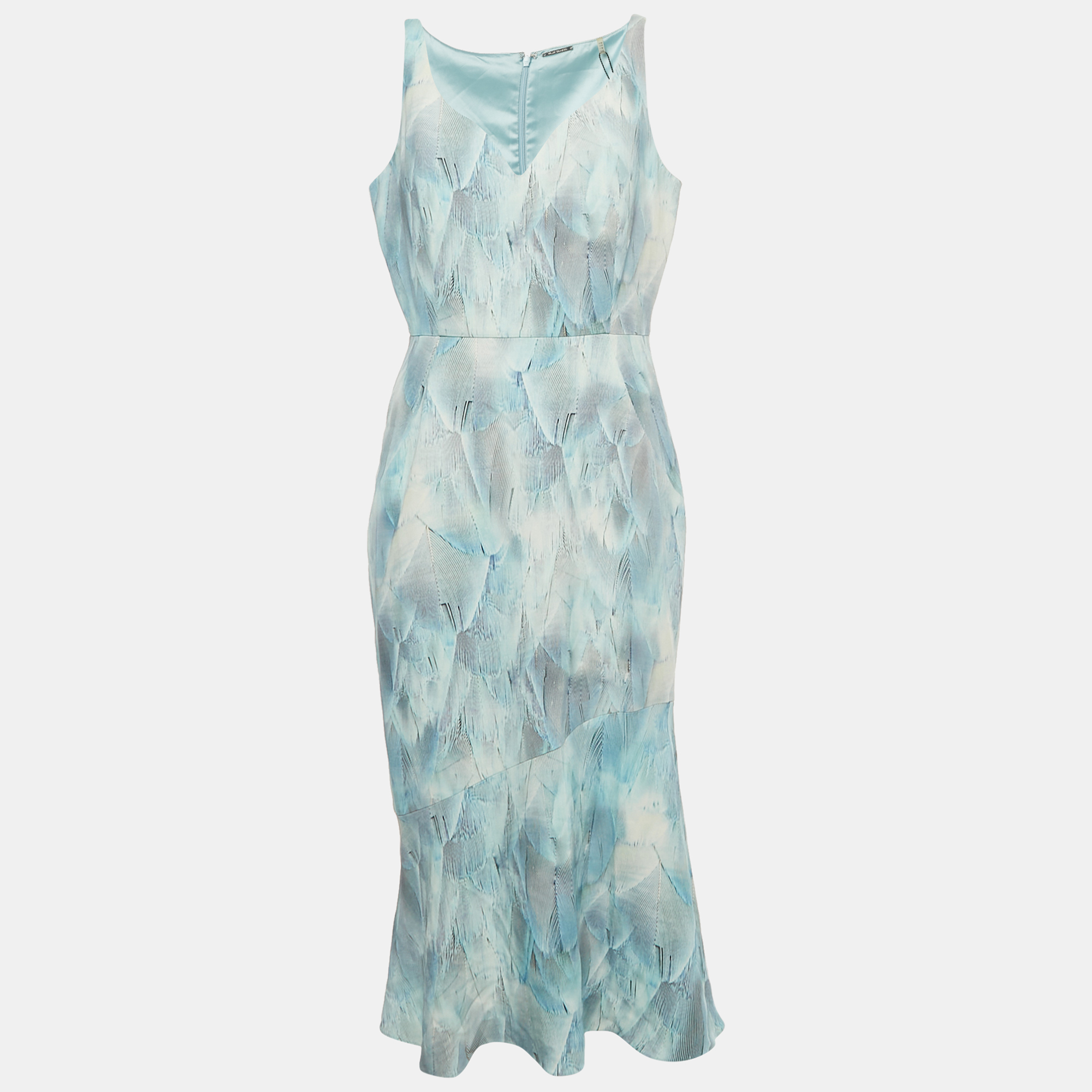 Elie Tahari Blue Printed Crepe Sleeveless Yirma Midi Dress