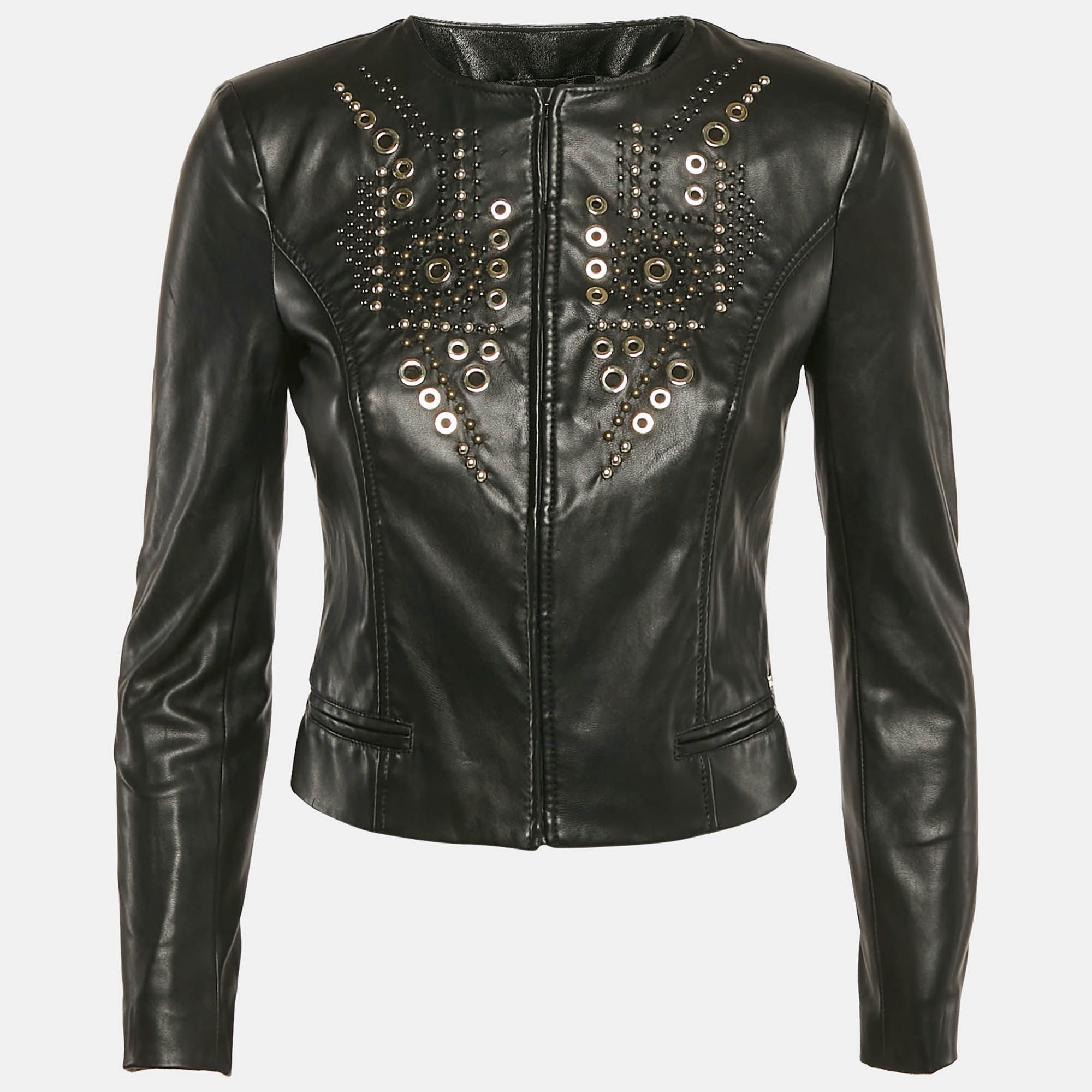 Elisabetta Franchi Black Studded Faux Leather Biker Jacket