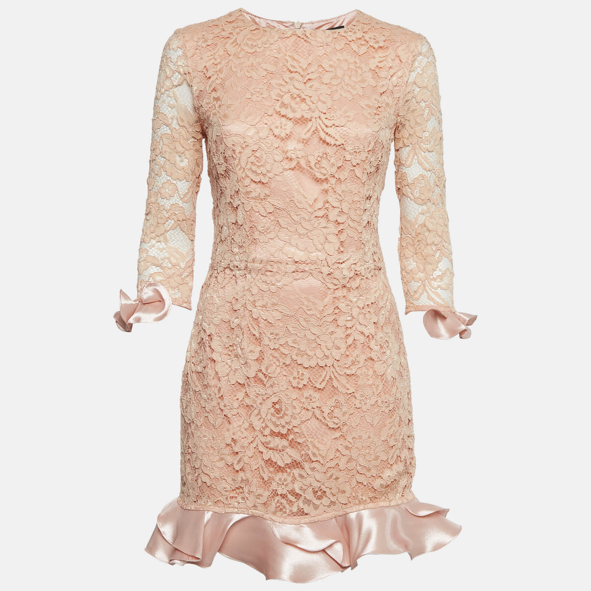Elisabetta Franchi Pink Lace and Satin Ruffled Mini Dress