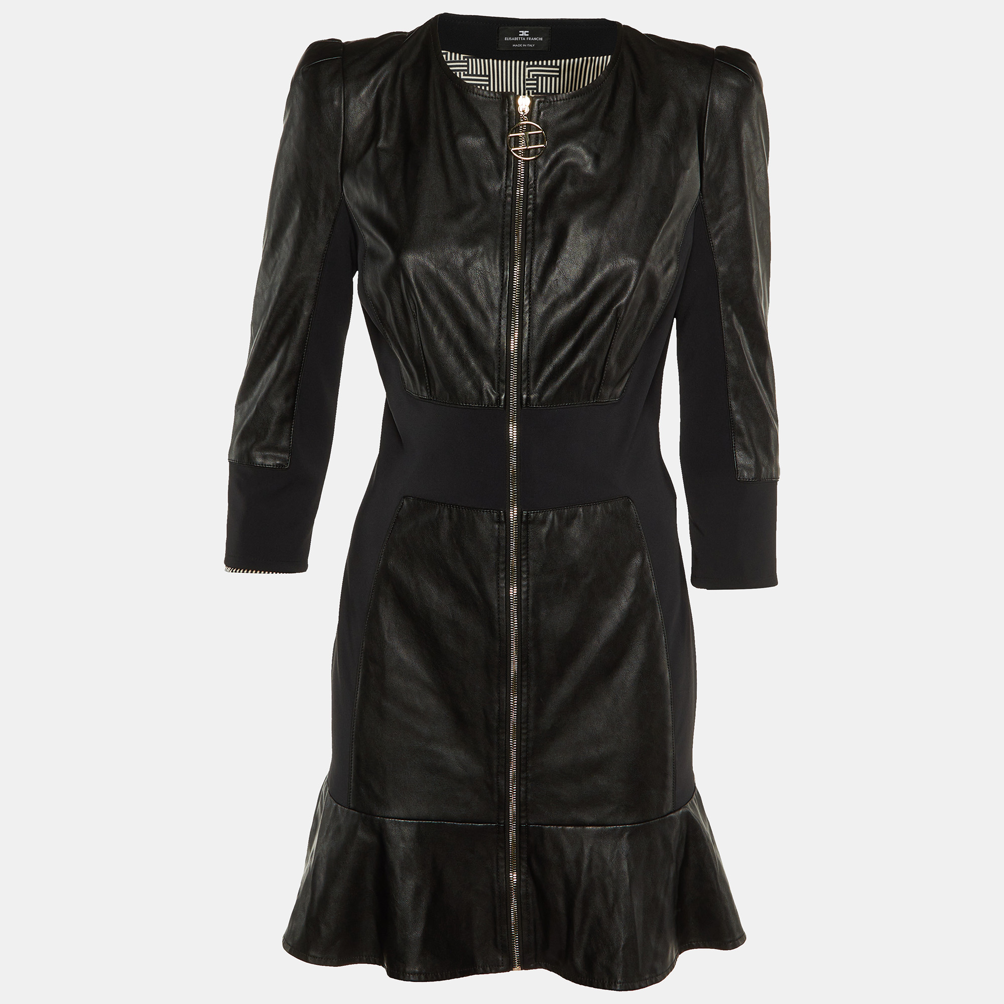 Elisabetta Franchi Black Faux Leather Mini Dress