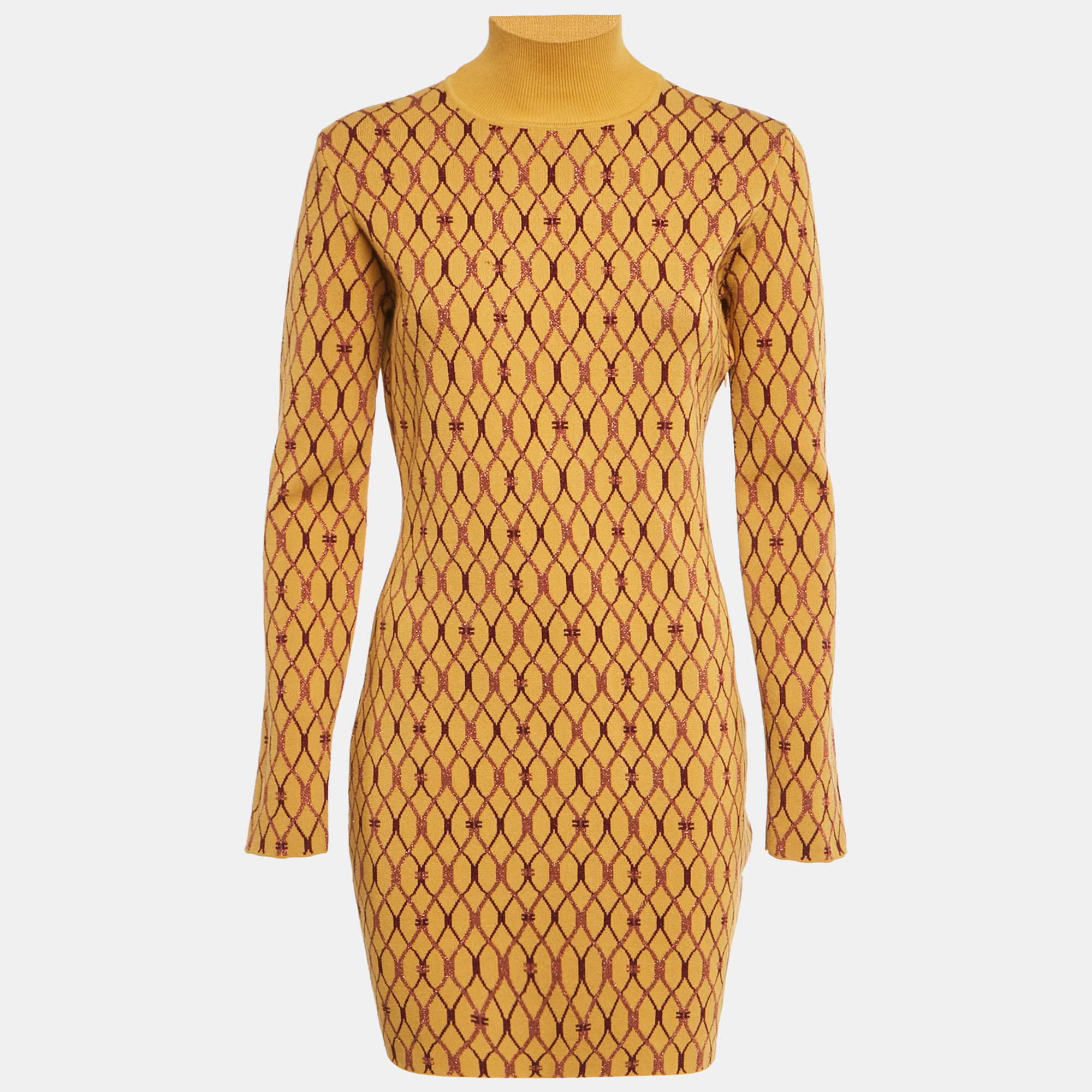 Elisabetta Franchi Yellow Lurex Stretch Knit Mini Dress