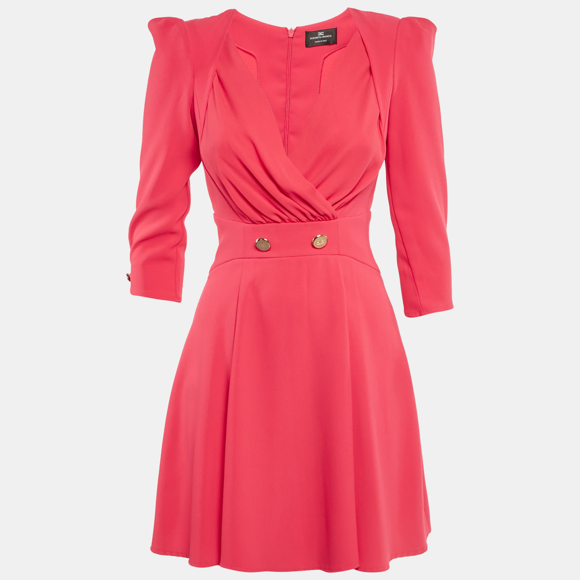Elisabetta Franchi Pink Crepe V-Neck Mini Dress