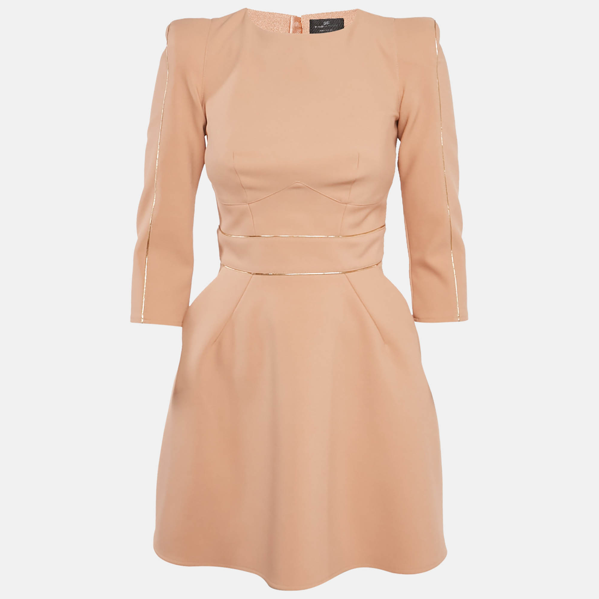 Elisabetta Franchi Salmon Pink Crepe Shoulder Padded Mini Dress