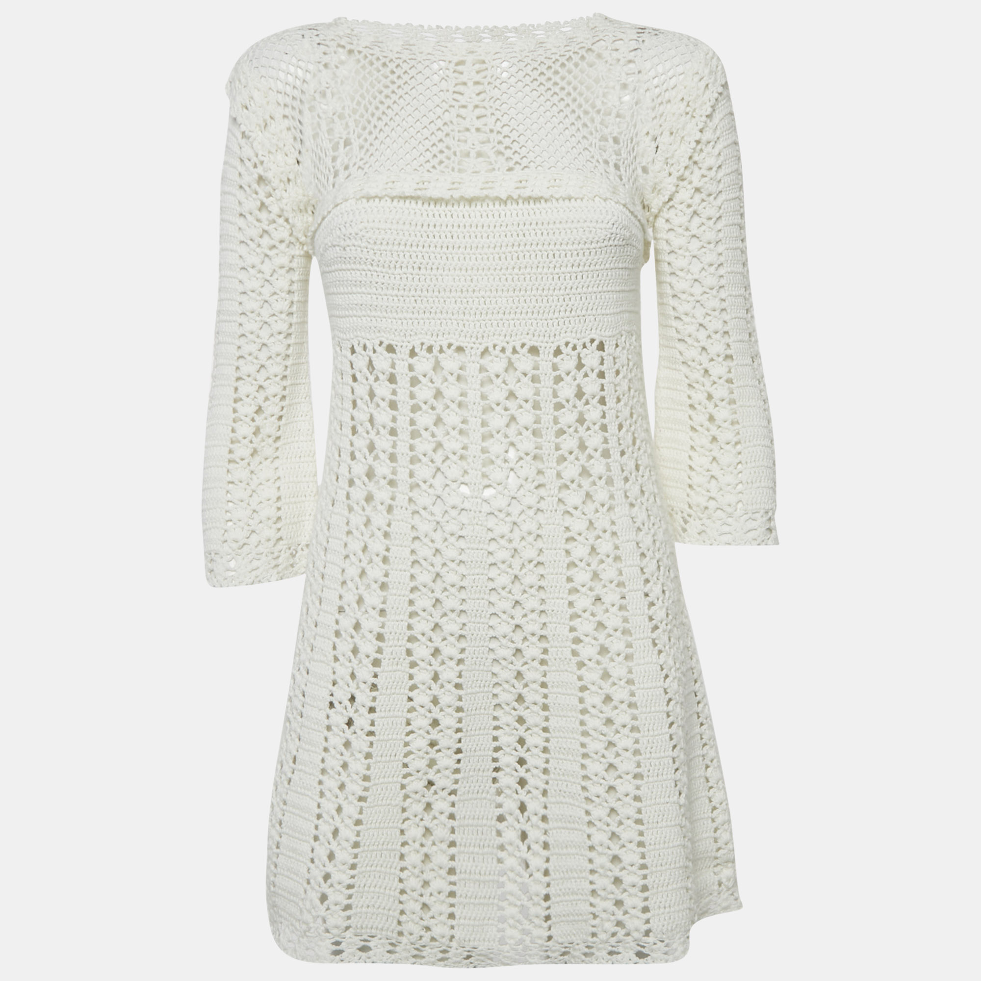 Elisabetta Franchi White Crochet Sheer Mini Dress