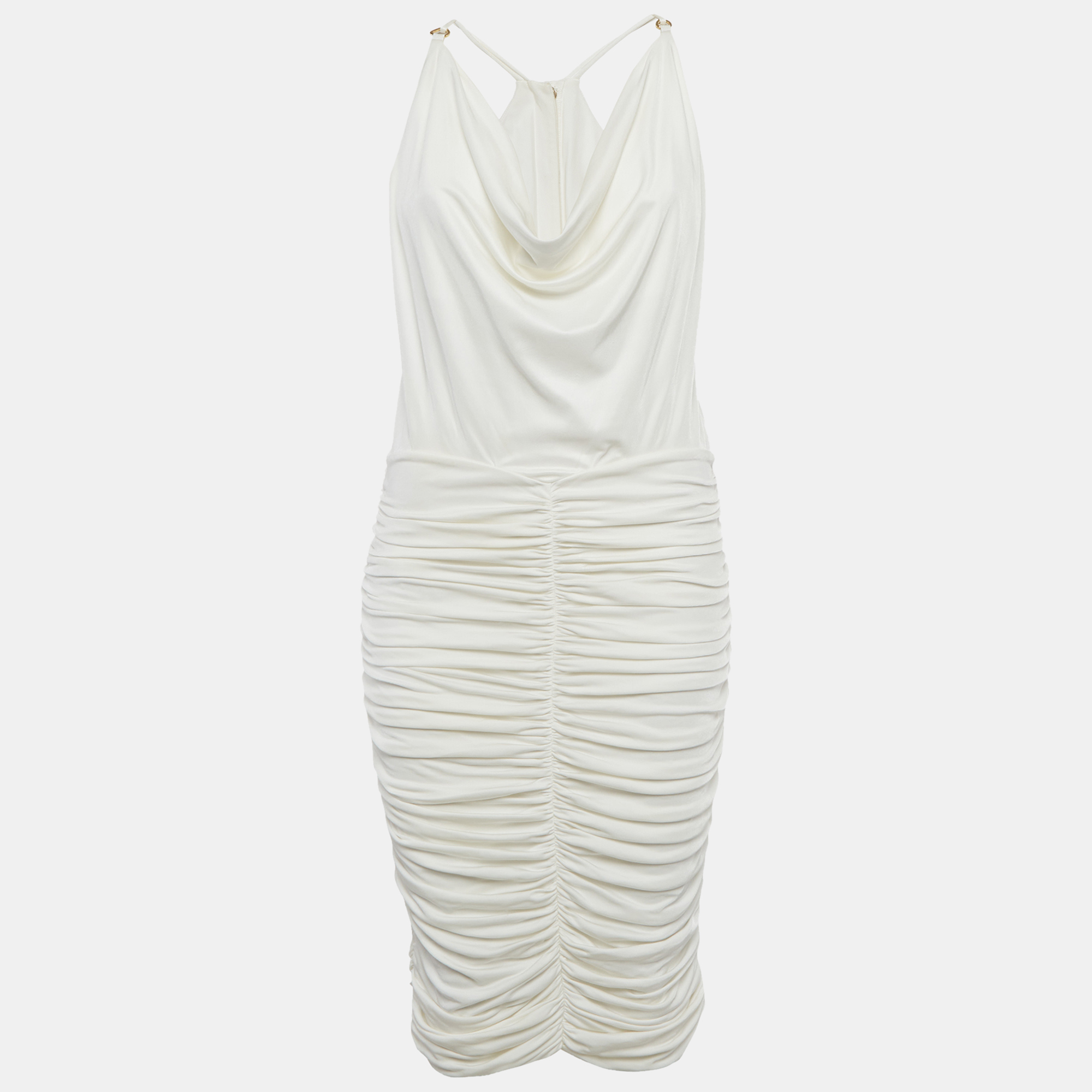 Elisabetta Franchi White Jersey Ruched Bodycon Dress