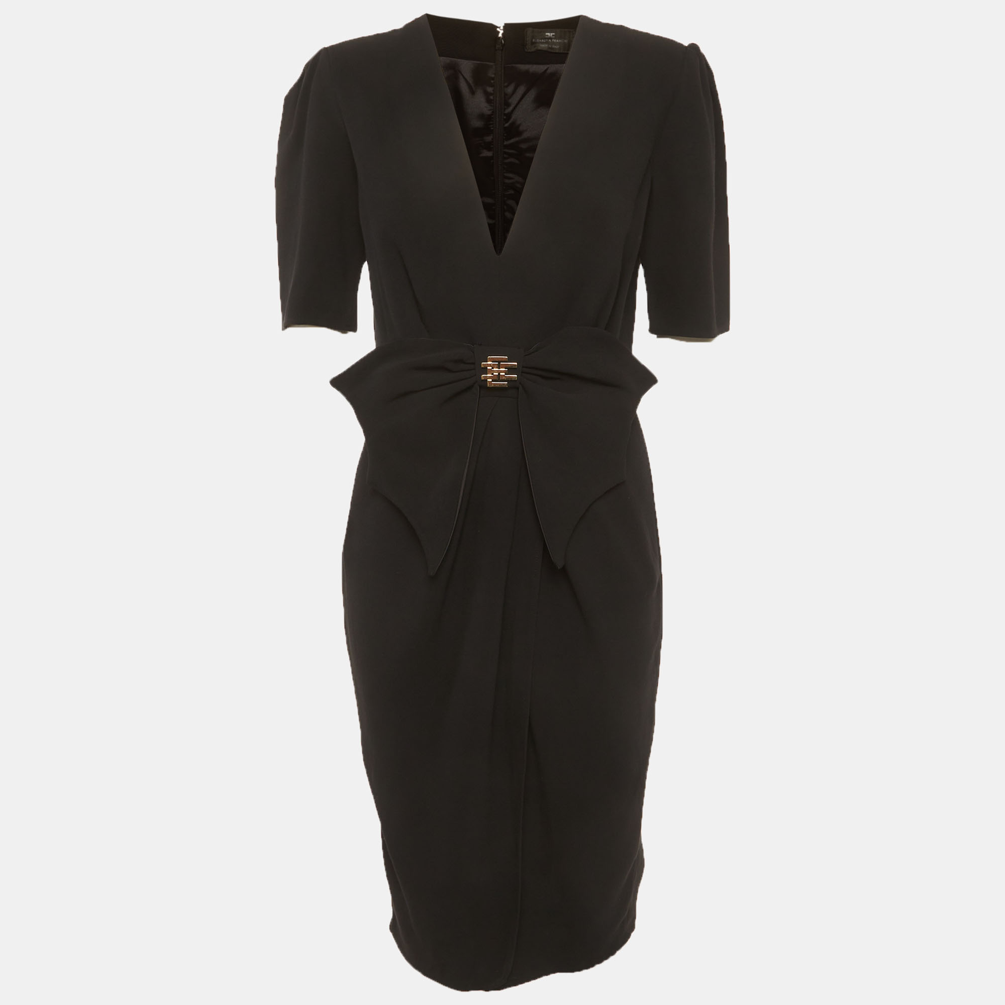 Elisabetta Franchi Black Crepe Bow Detail Mini Dress