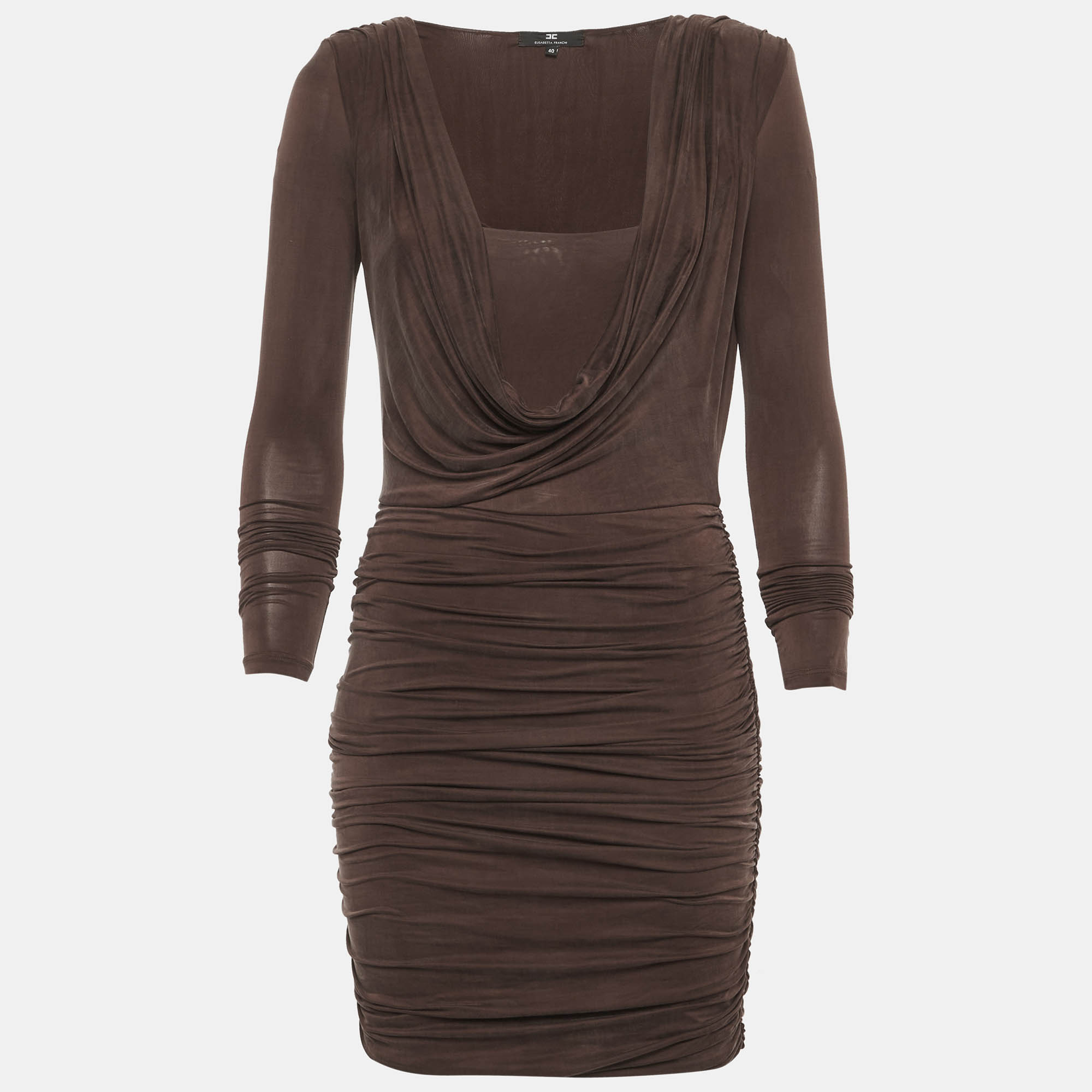 Elisabetta Franchi Brown Jersey Ruche Mini Dress