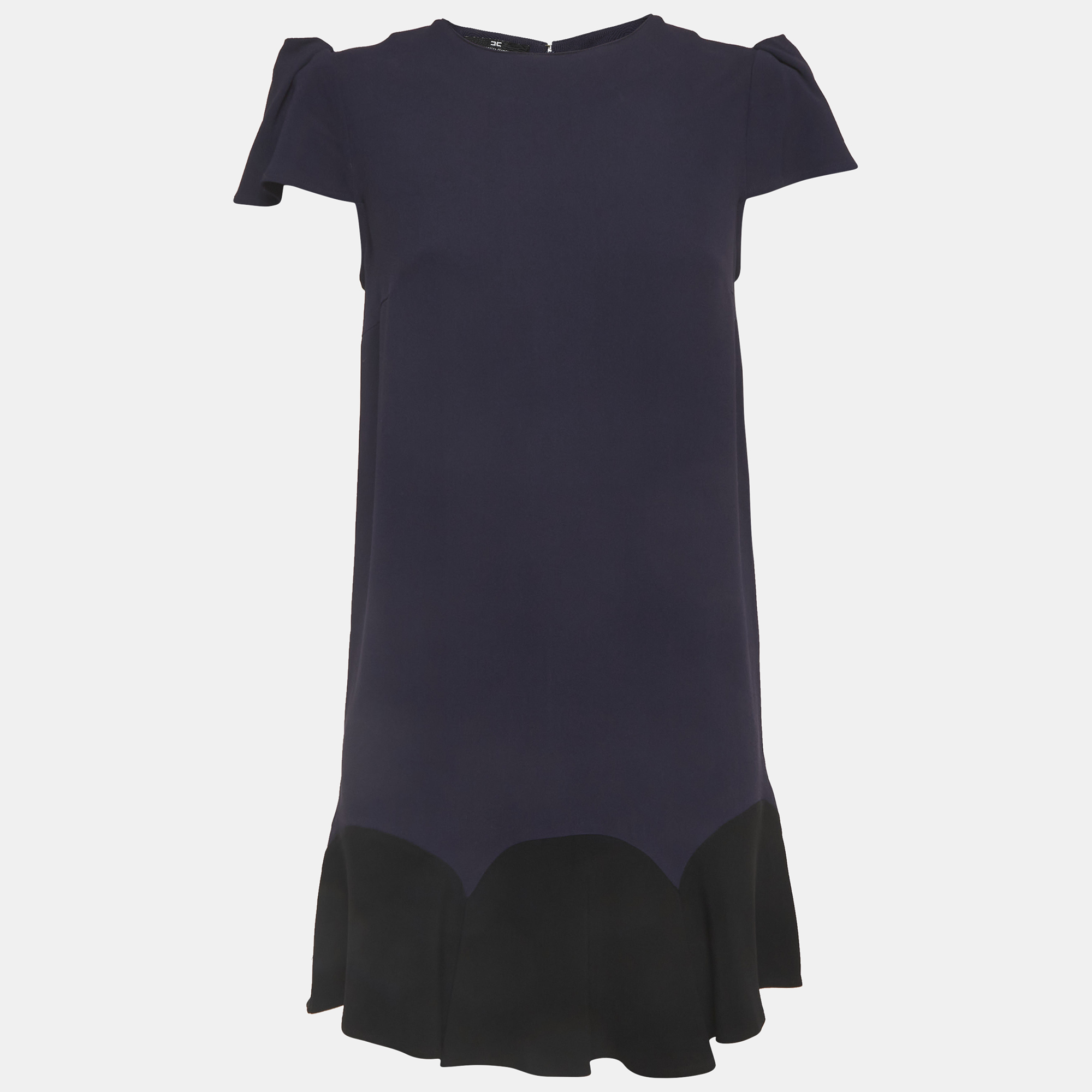 Elisabetta Franchi Blue Crepe Flounce Mini Dress