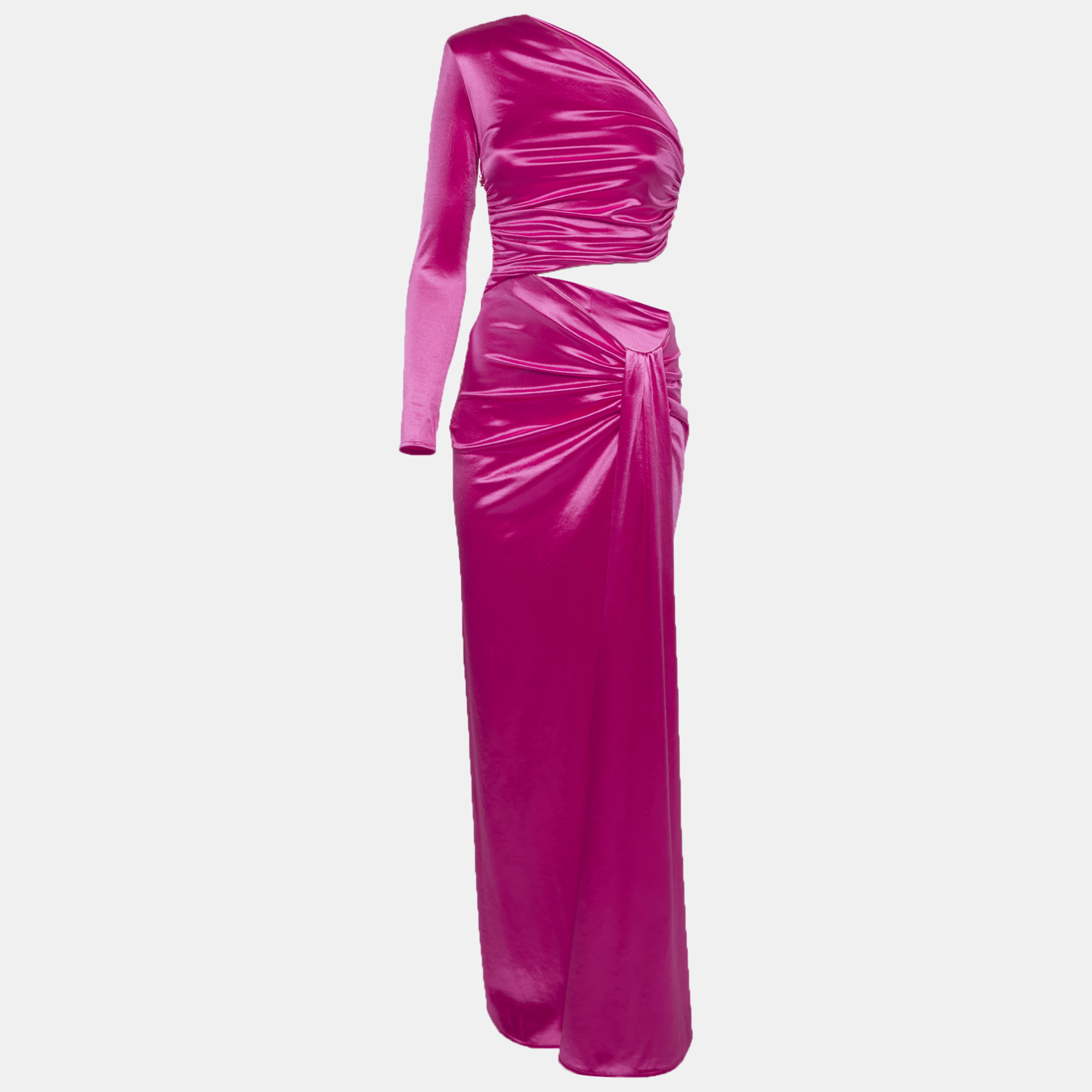 Elisabetta Franchi Pink Satin Draped Cut Out Maxi Dress