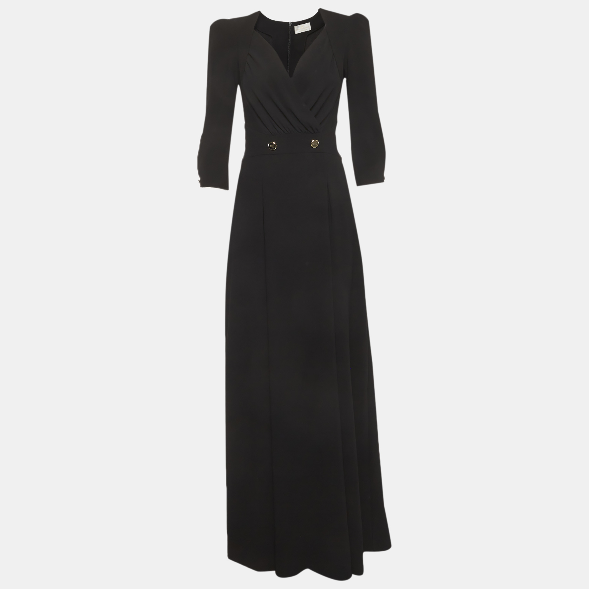 Elisabetta Franchi Black Crepe Wrapped Long Dress