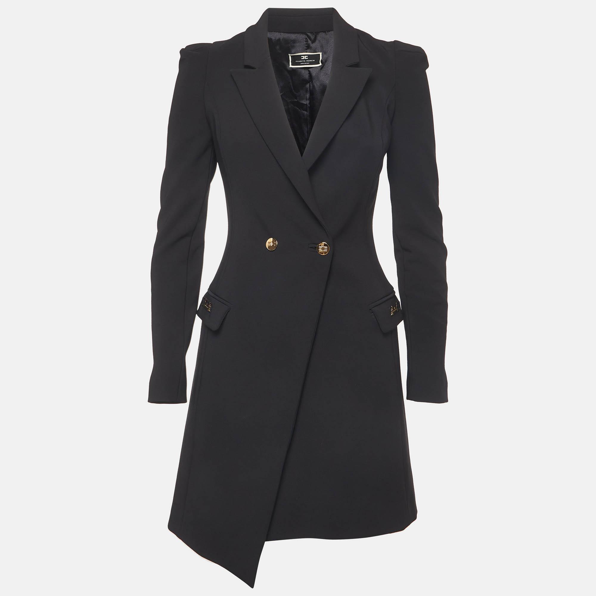 Elisabetta Franchi Black Stretch Crepe Double Breasted Blazer Dress