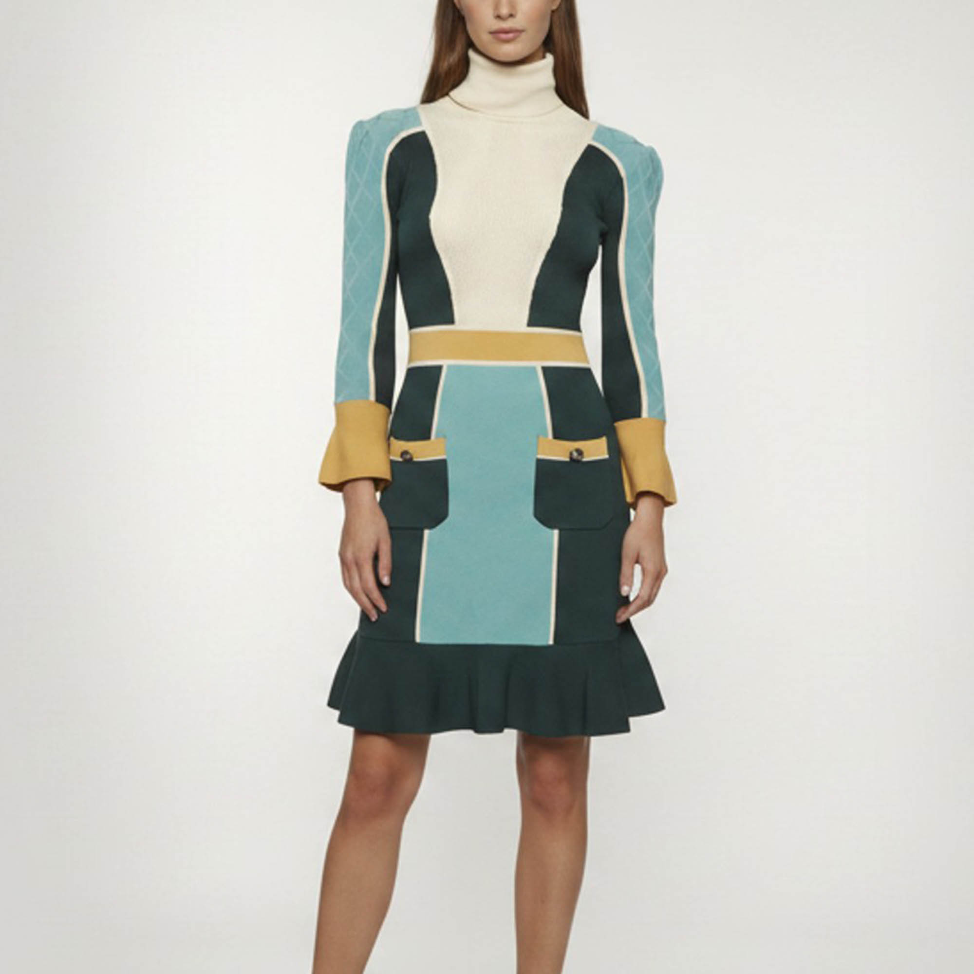 Elisabetta Franchi Multicolour Knitted Turtleneck Mini Dress