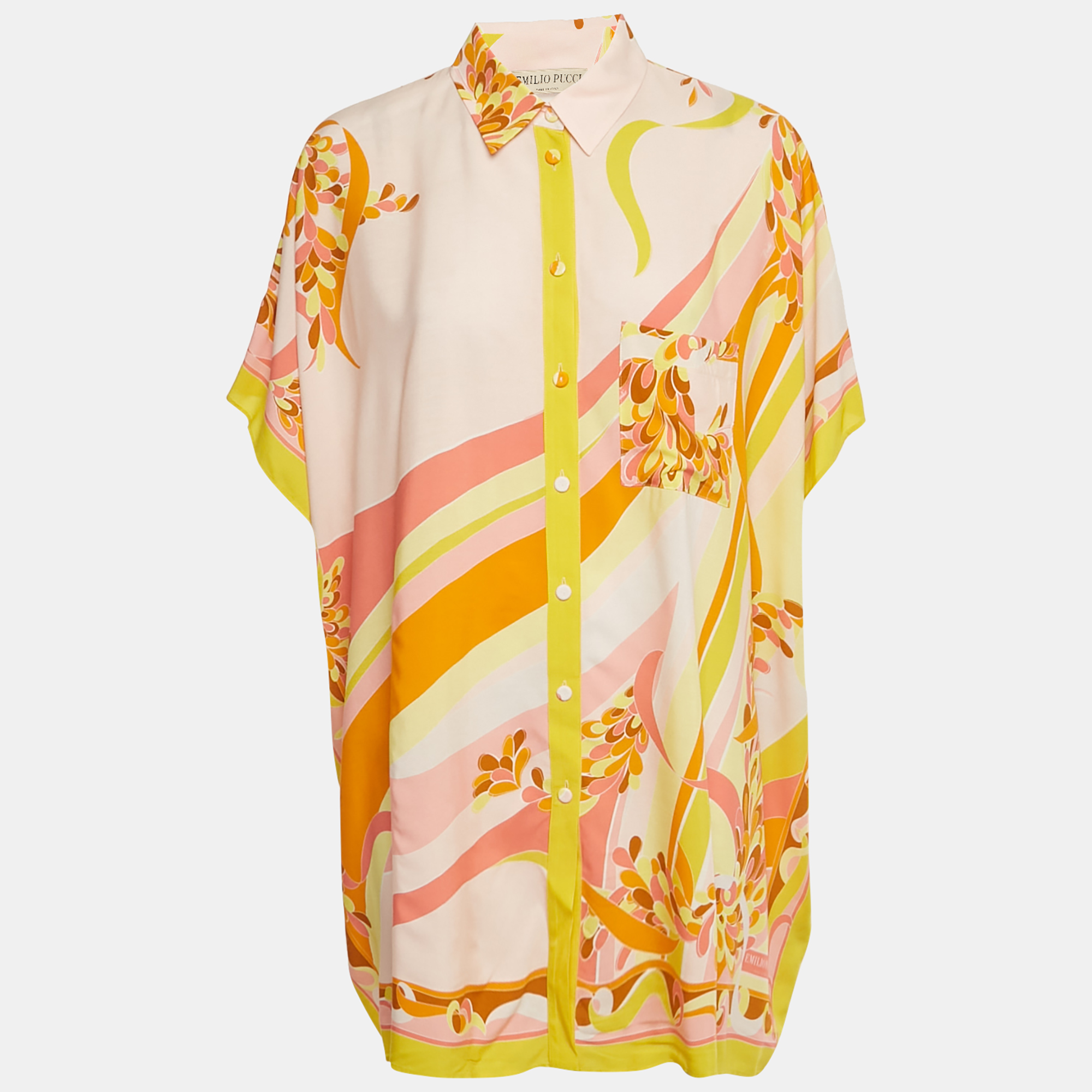Emilio Pucci Yellow Printed Crepe Loose Fit Blouse