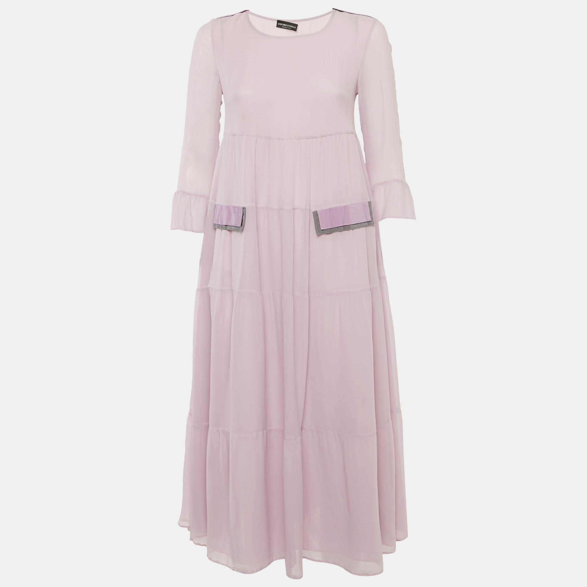 Emporio Armani Lavender Silk Tiered Midi Dress