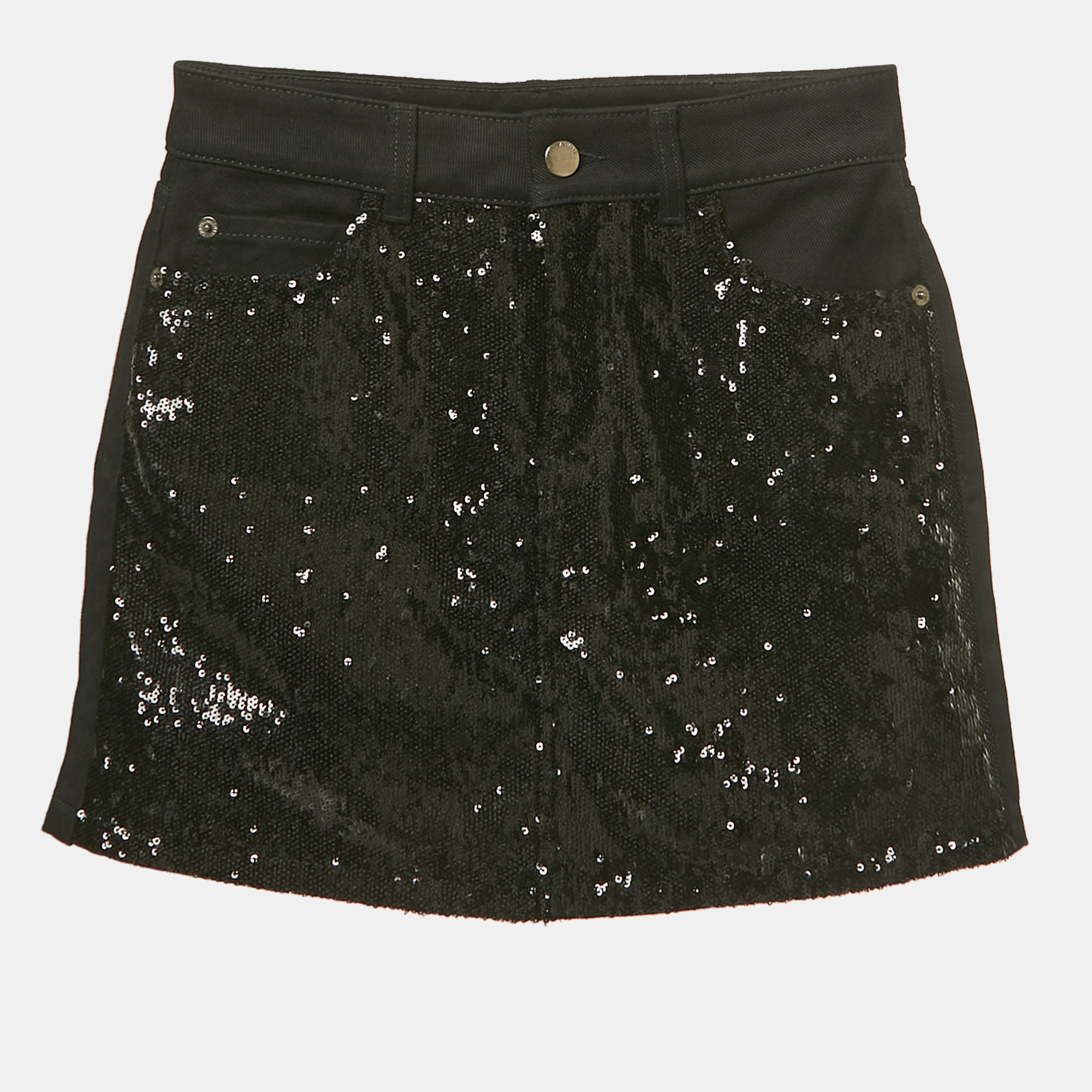Emporio Armani Black Sequin Embellished Denim Mini Skirt