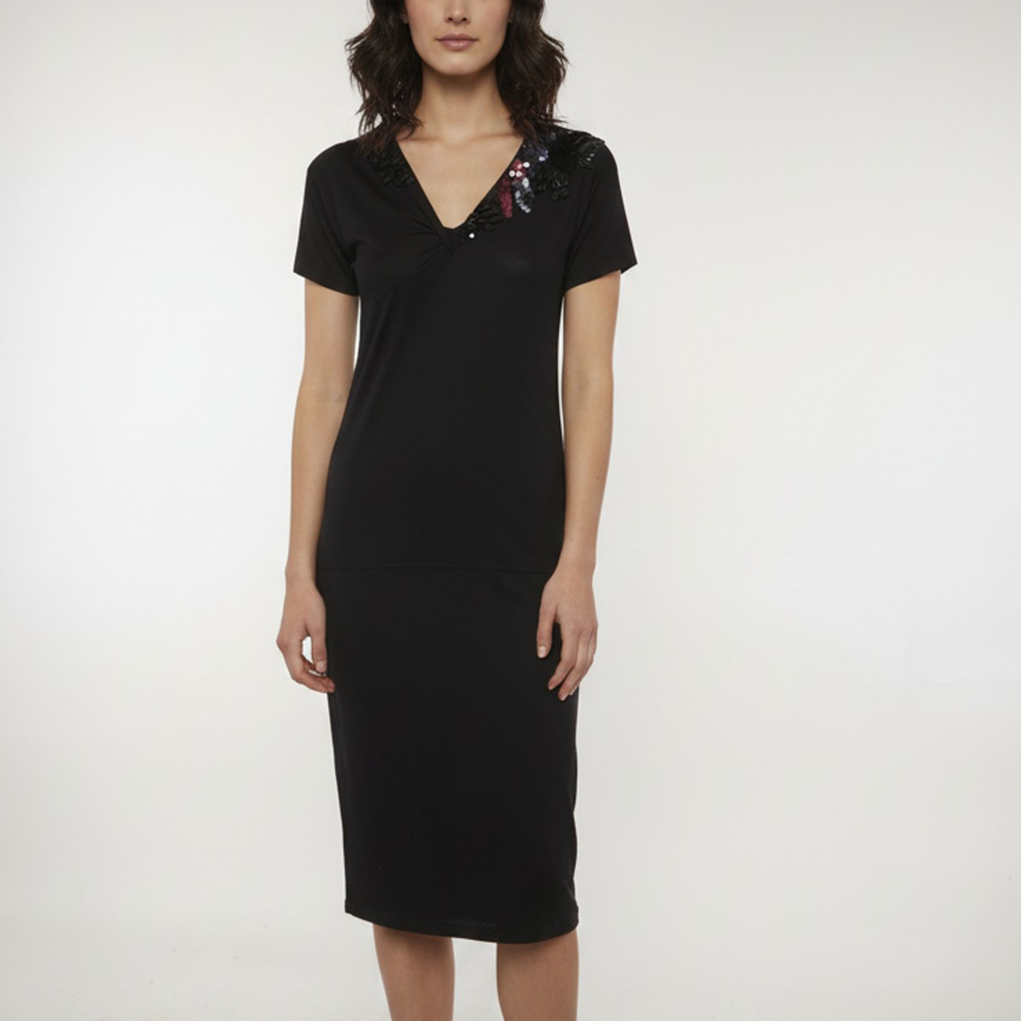Escada Black Sequin Embellished Jersey Asymmetric Dress