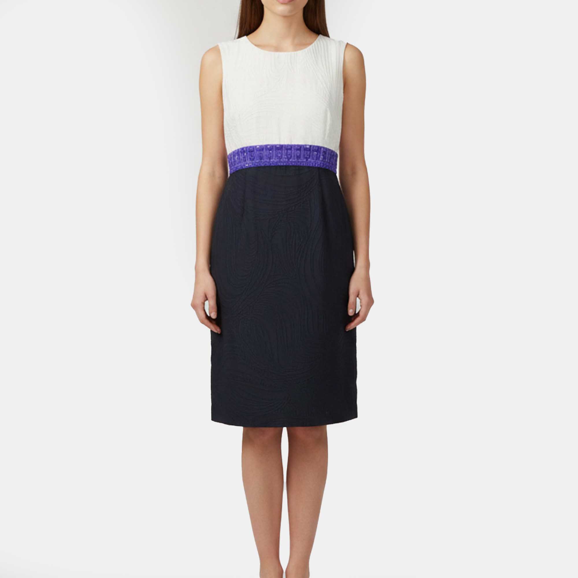 Escada Navy Blue Jacquard Embellished Dedy Dress
