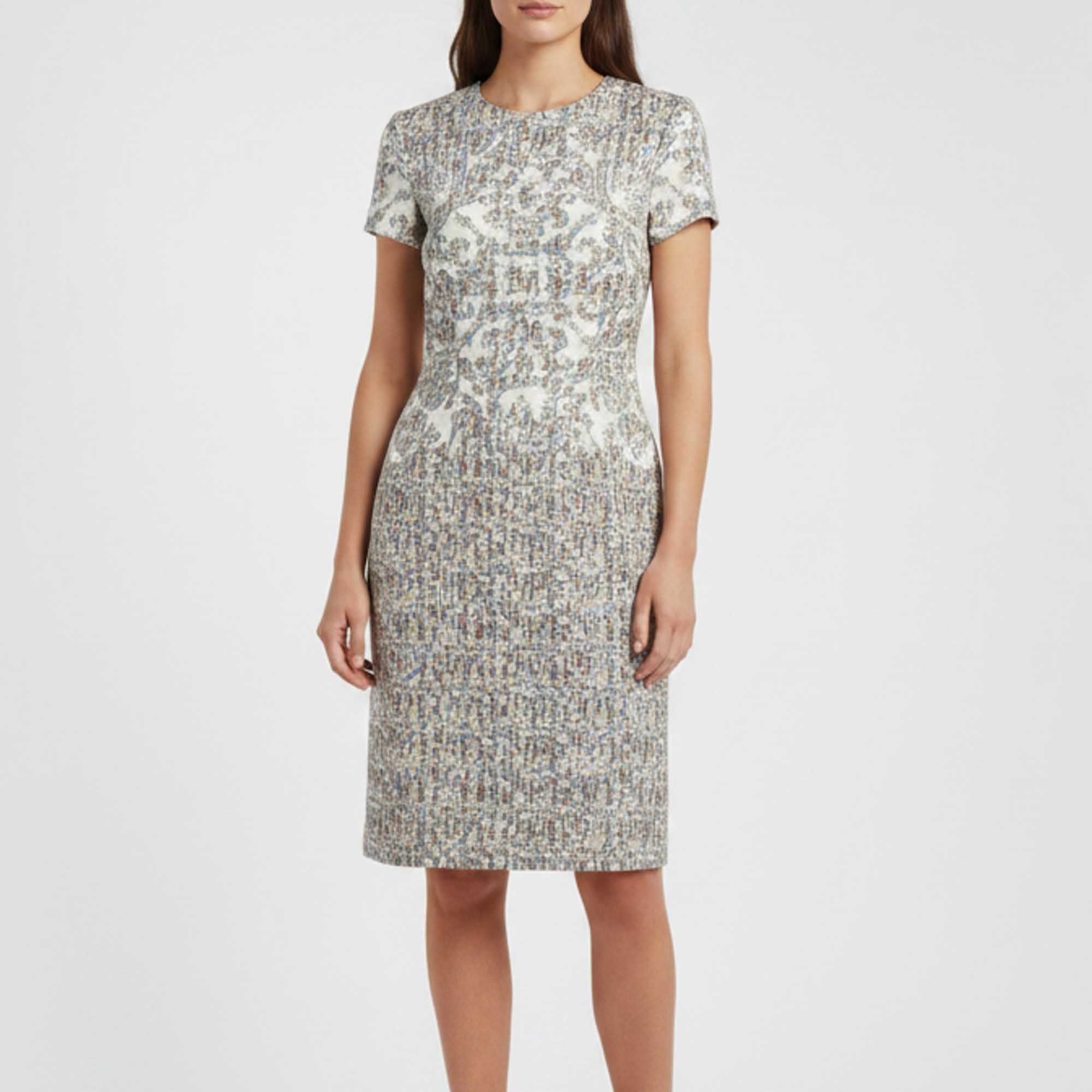 Escada Multicolour Printed Textured Cotton Dessna Sheath Dress