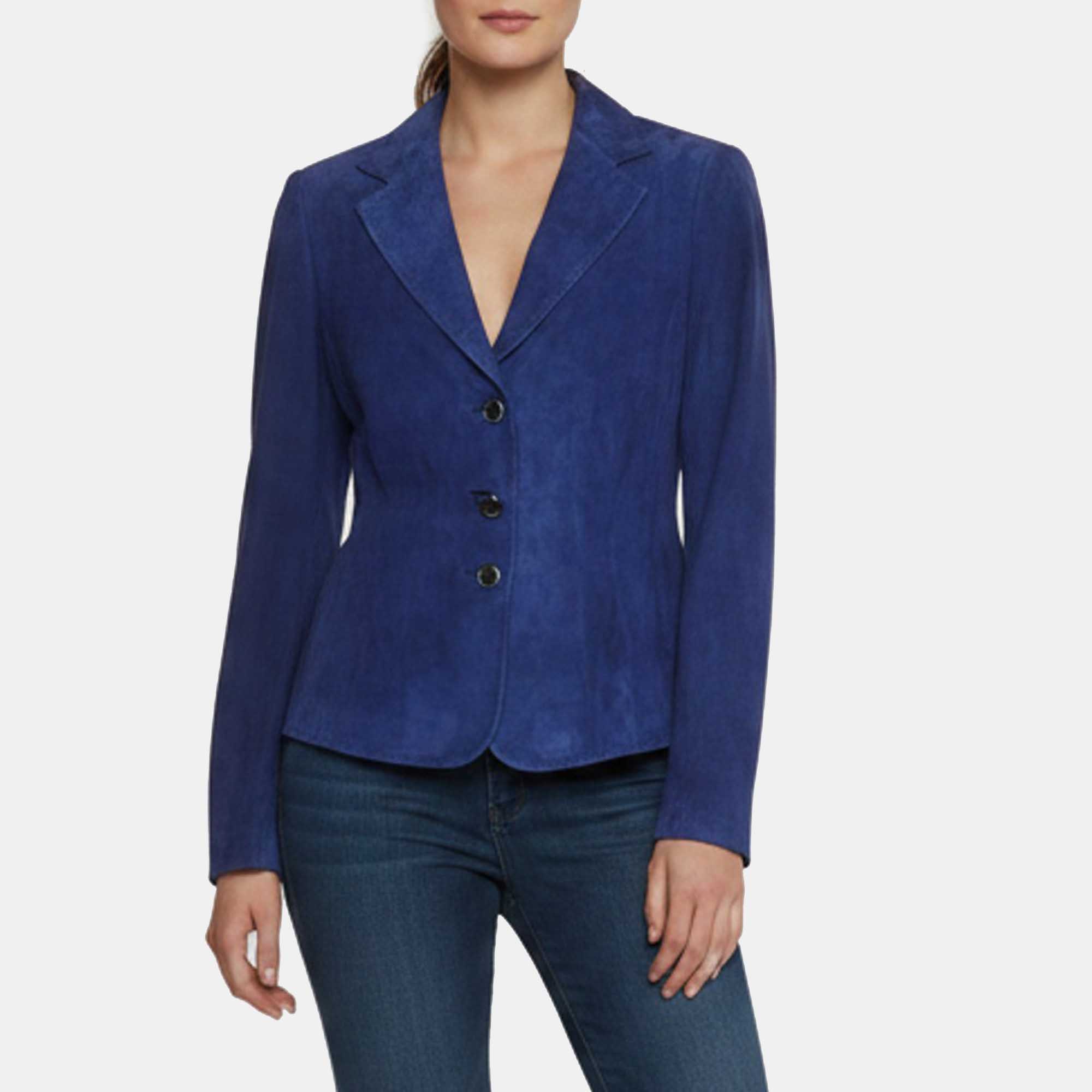 Escada Blue Suede Top Stitch Detail Blazer