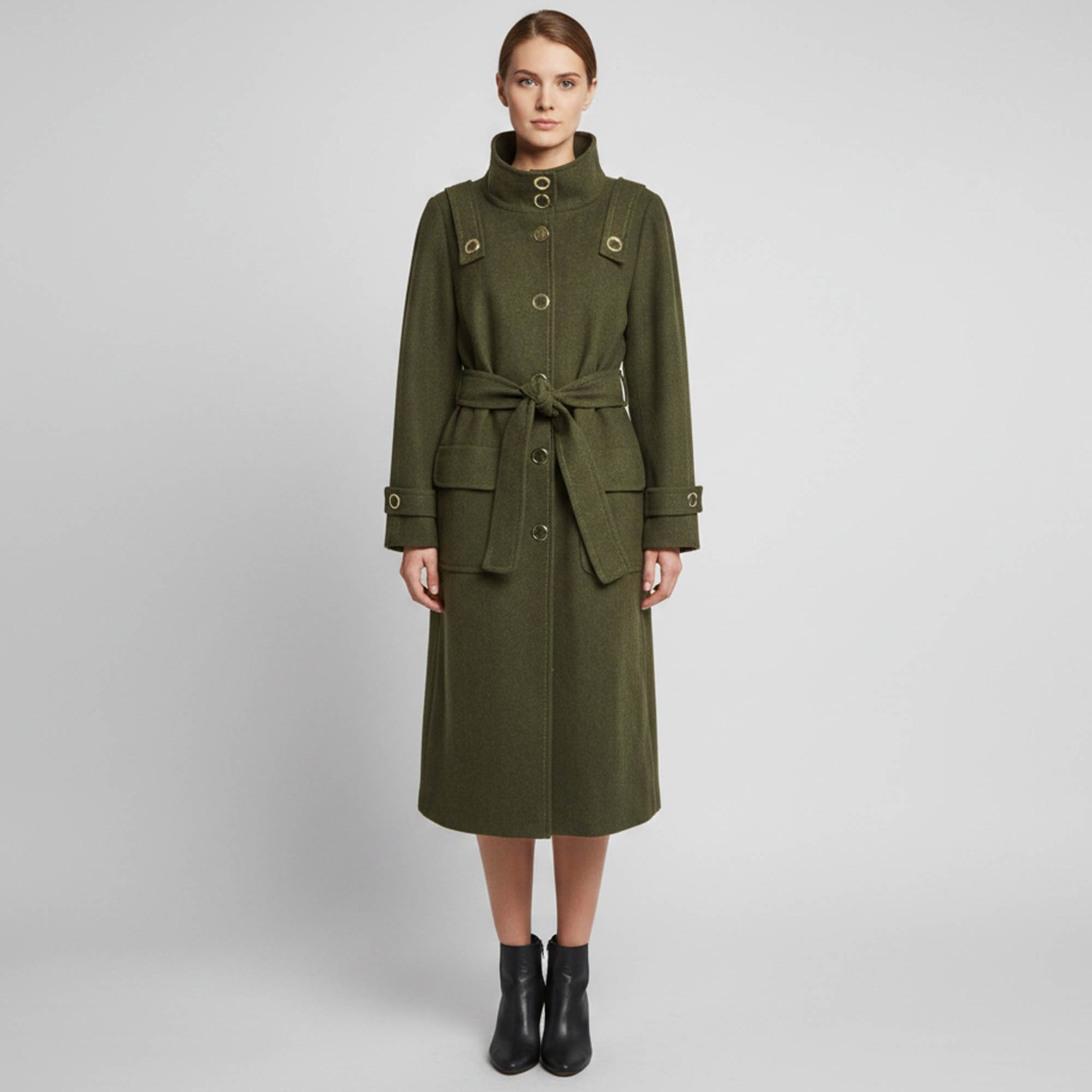 Escada Green Wool Long Sleeve Trench Coat