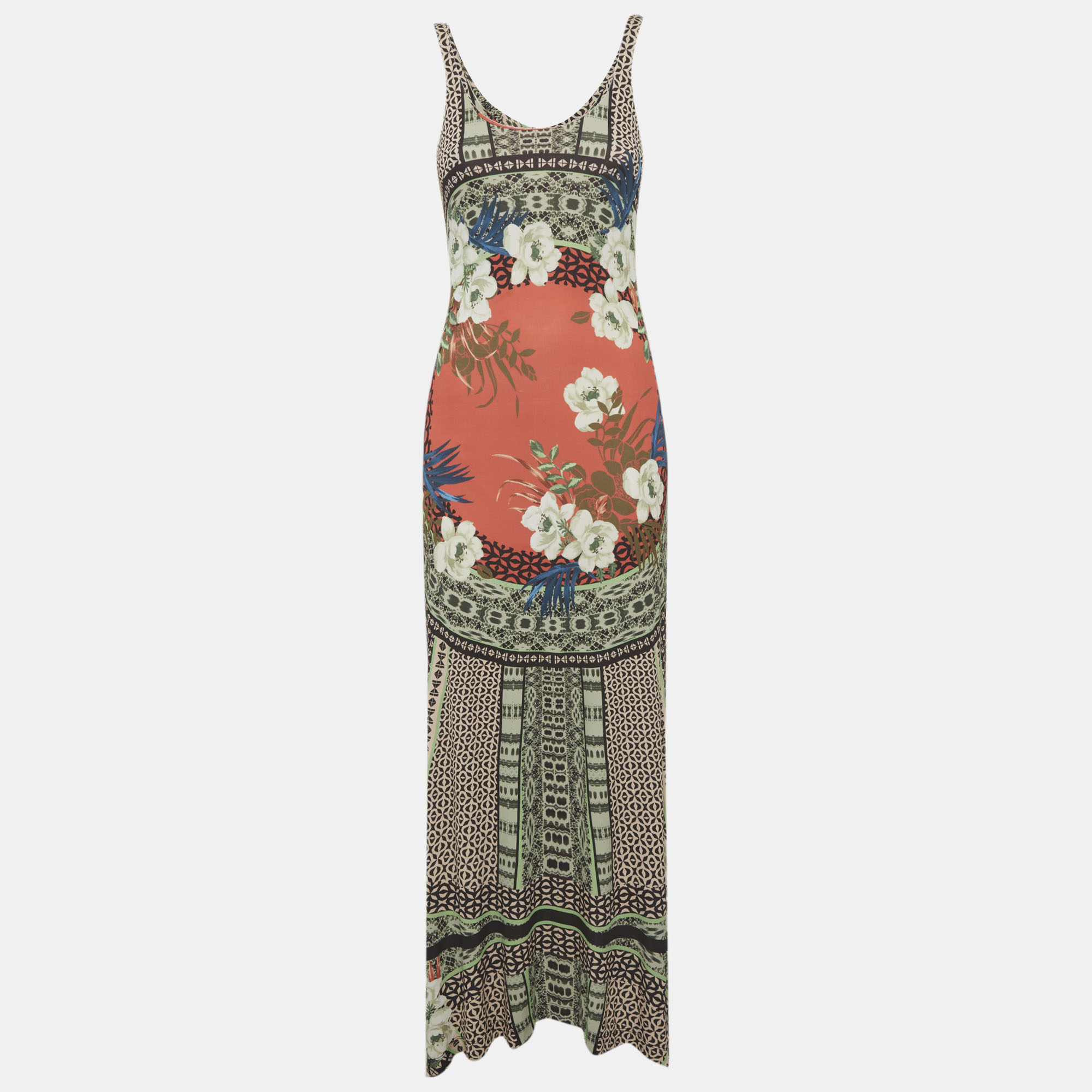 Etro Multicolor Floral Print Jersey Asymmetric Maxi Dress