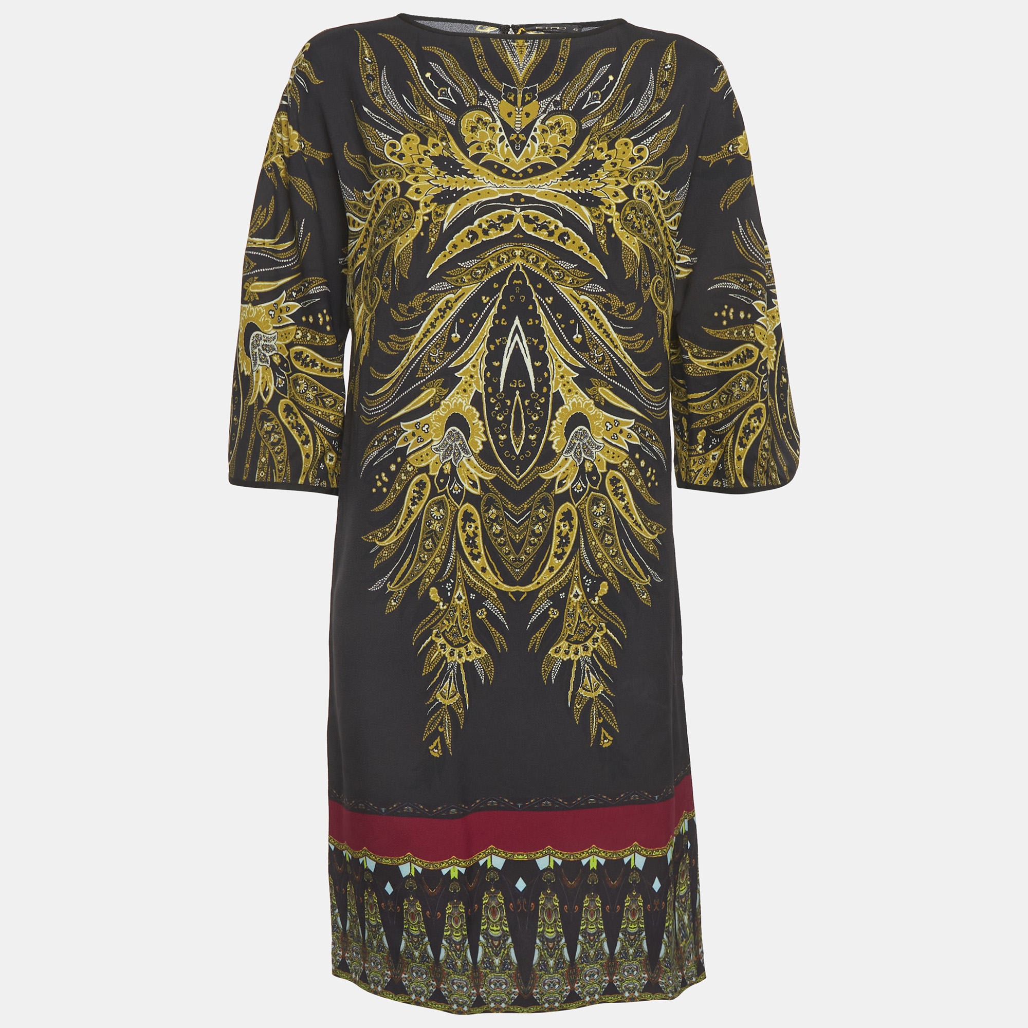Etro BlackYellow Printed Crepe Shift Dress