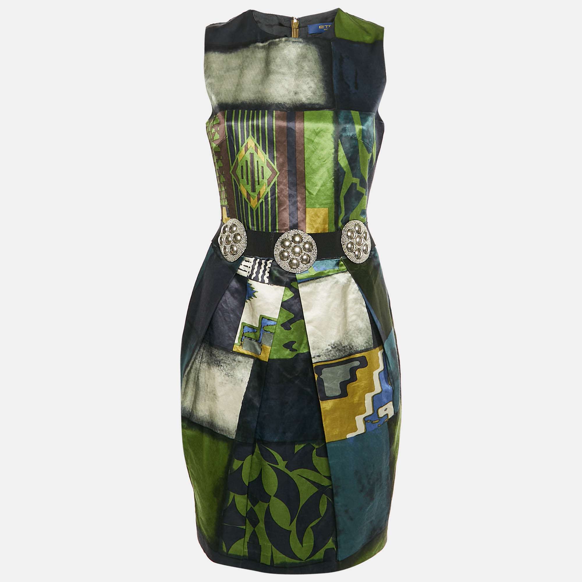 Etro Multicolour Abstract Print Satin Sleeveless Mini Dress