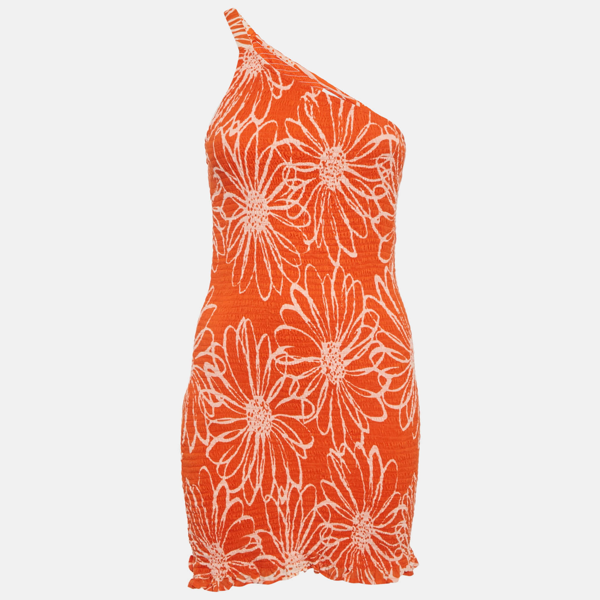 Faithfull The Brand Orange Floral Print Cotton Terre Mer Mini Dress