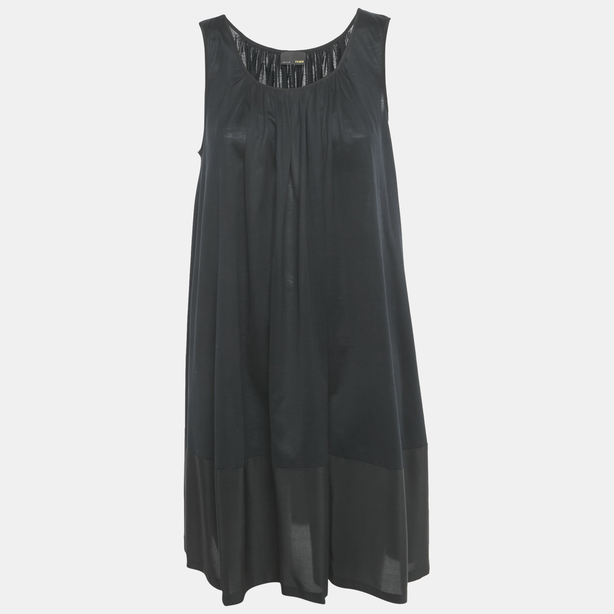 Fendi Black Cotton Silk Trimmed Sleeveless Shift Dress