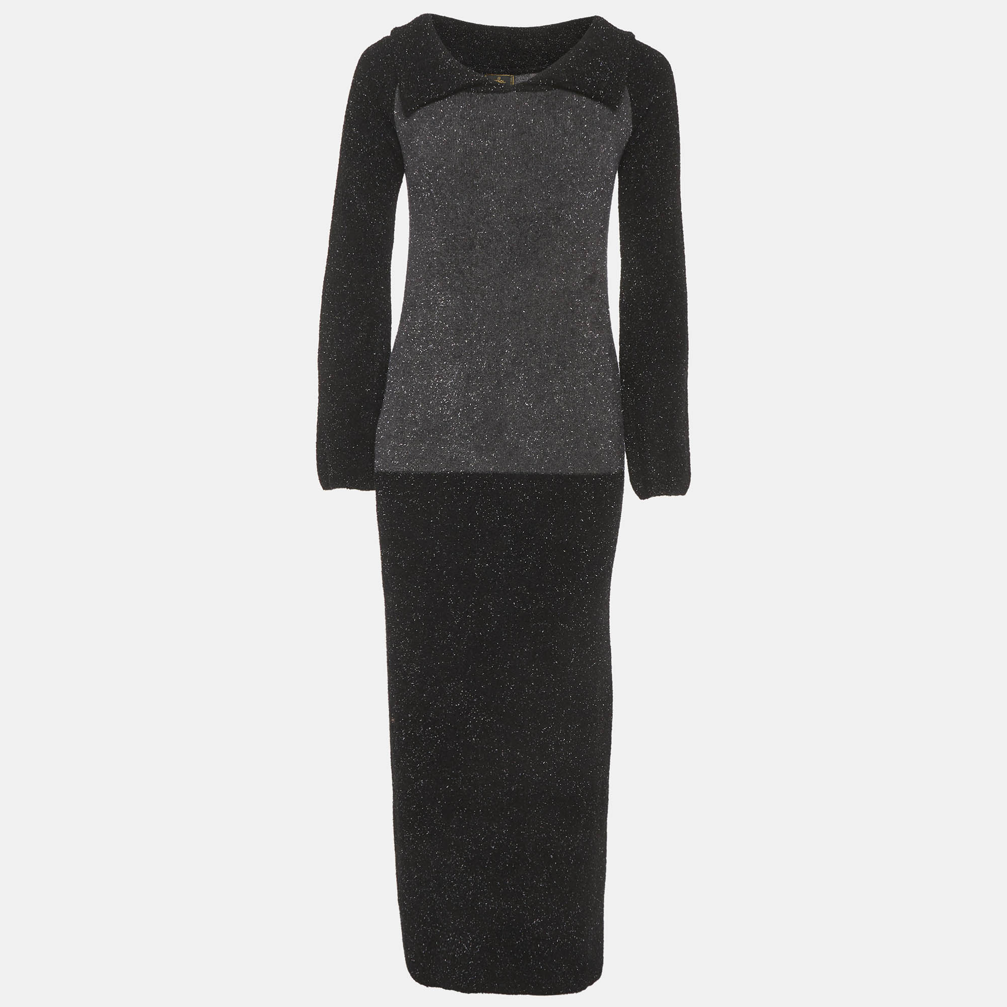 Fendi Vintage BlackGrey Synthetic Knit Metallic Maxi Dress