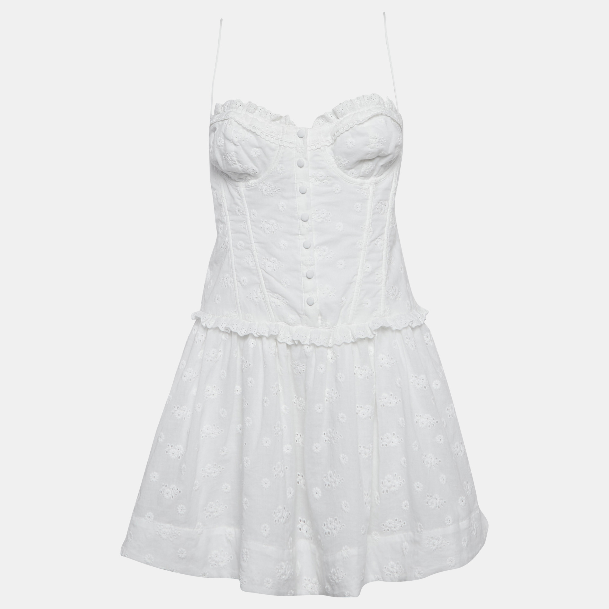 For Love And Lemons White Embroidered Cotton Sleeveless Mini Dress