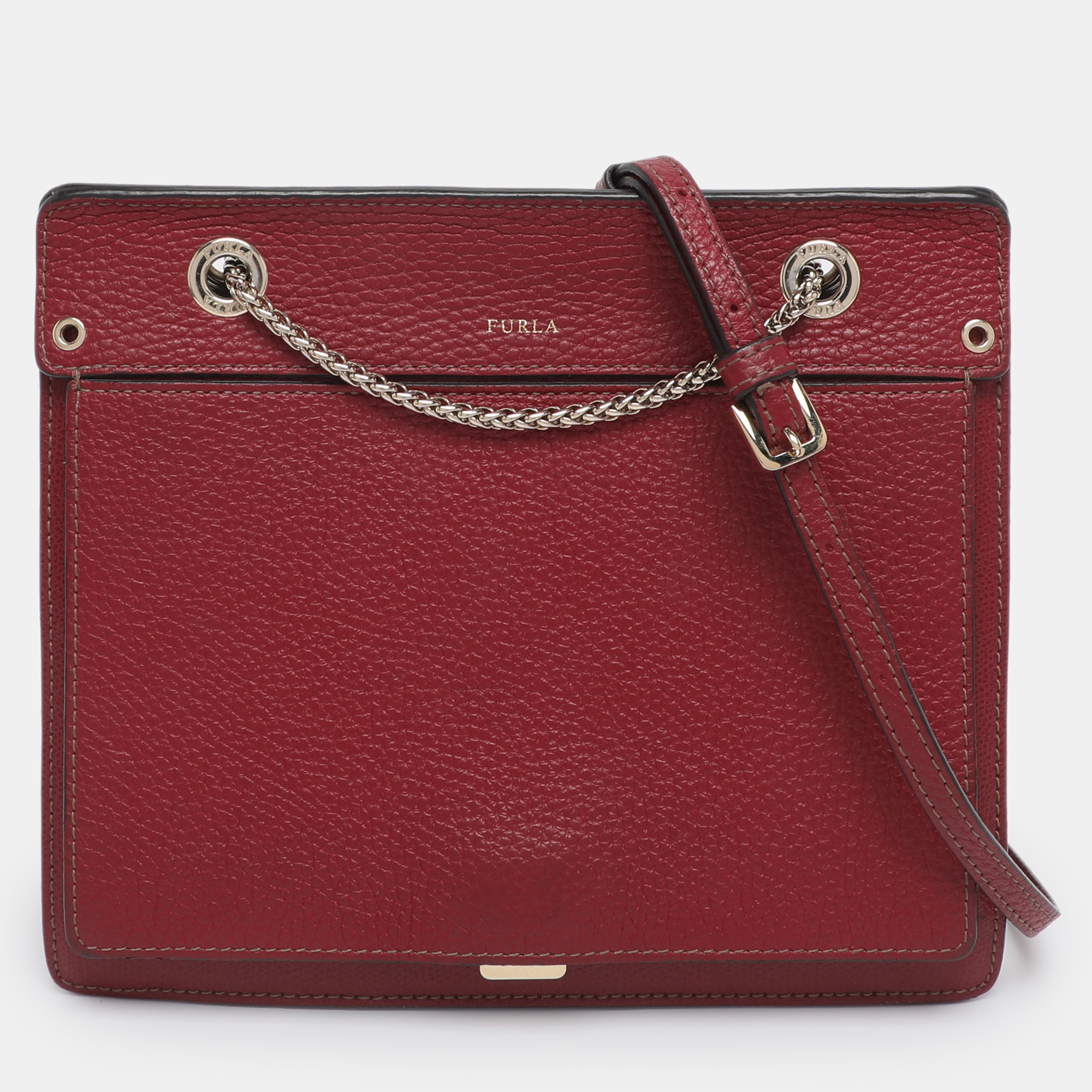Furla Red Leather Chain Crossbody Bag