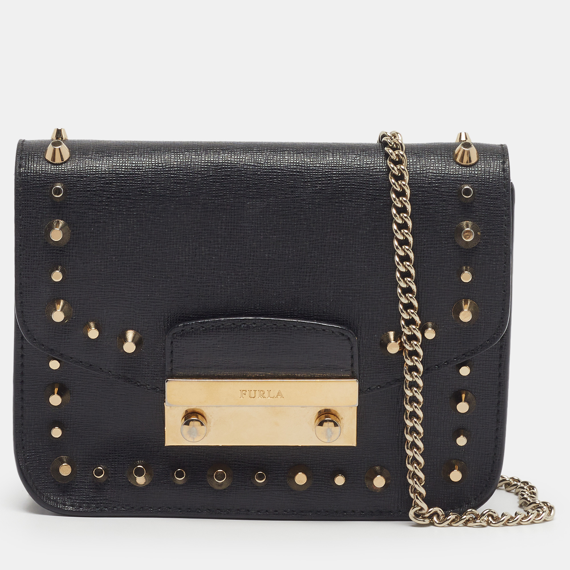 Furla Metropolis Mini Black Leather Crossbody Bag