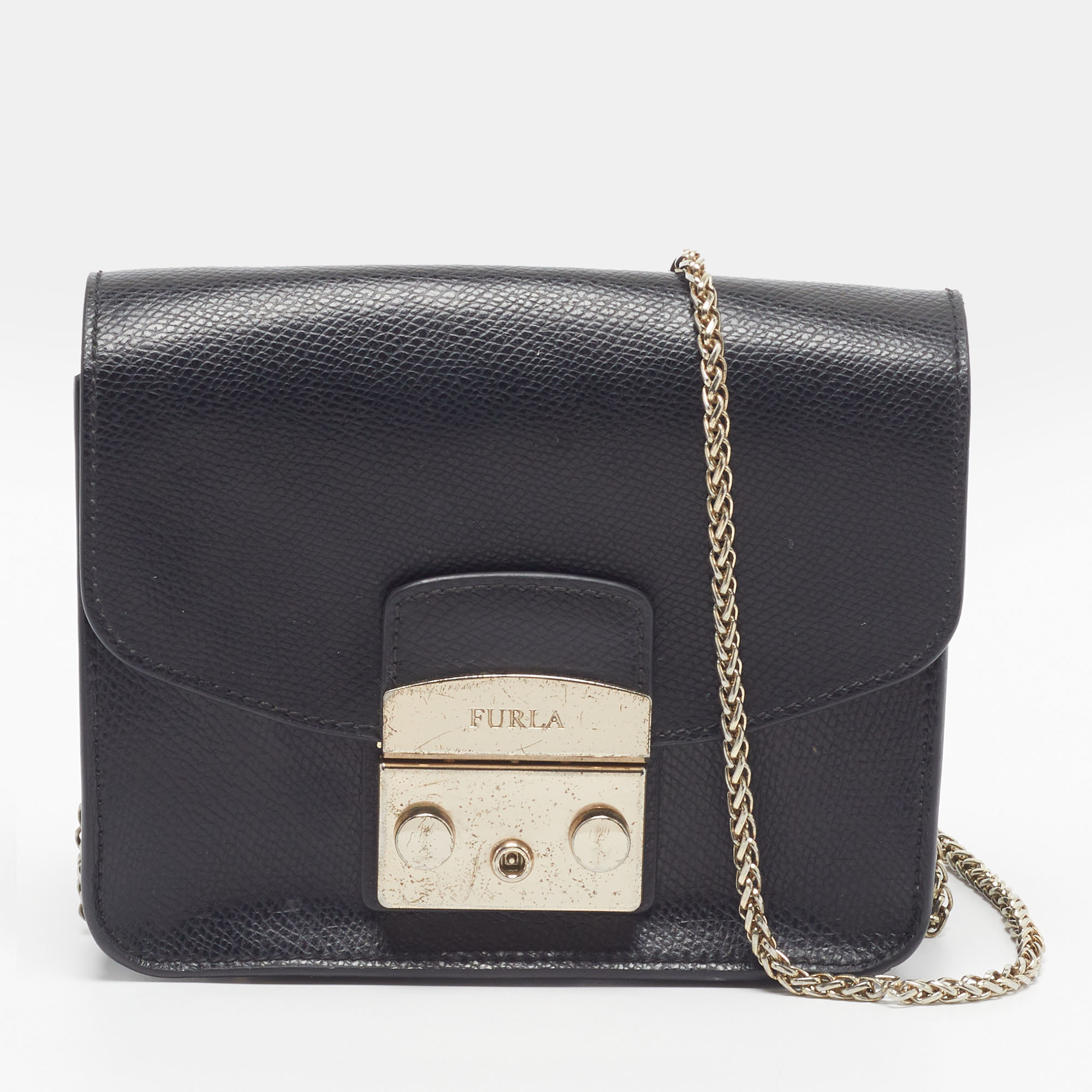 Furla Metropolis Mini Black Leather Crossbody Bag
