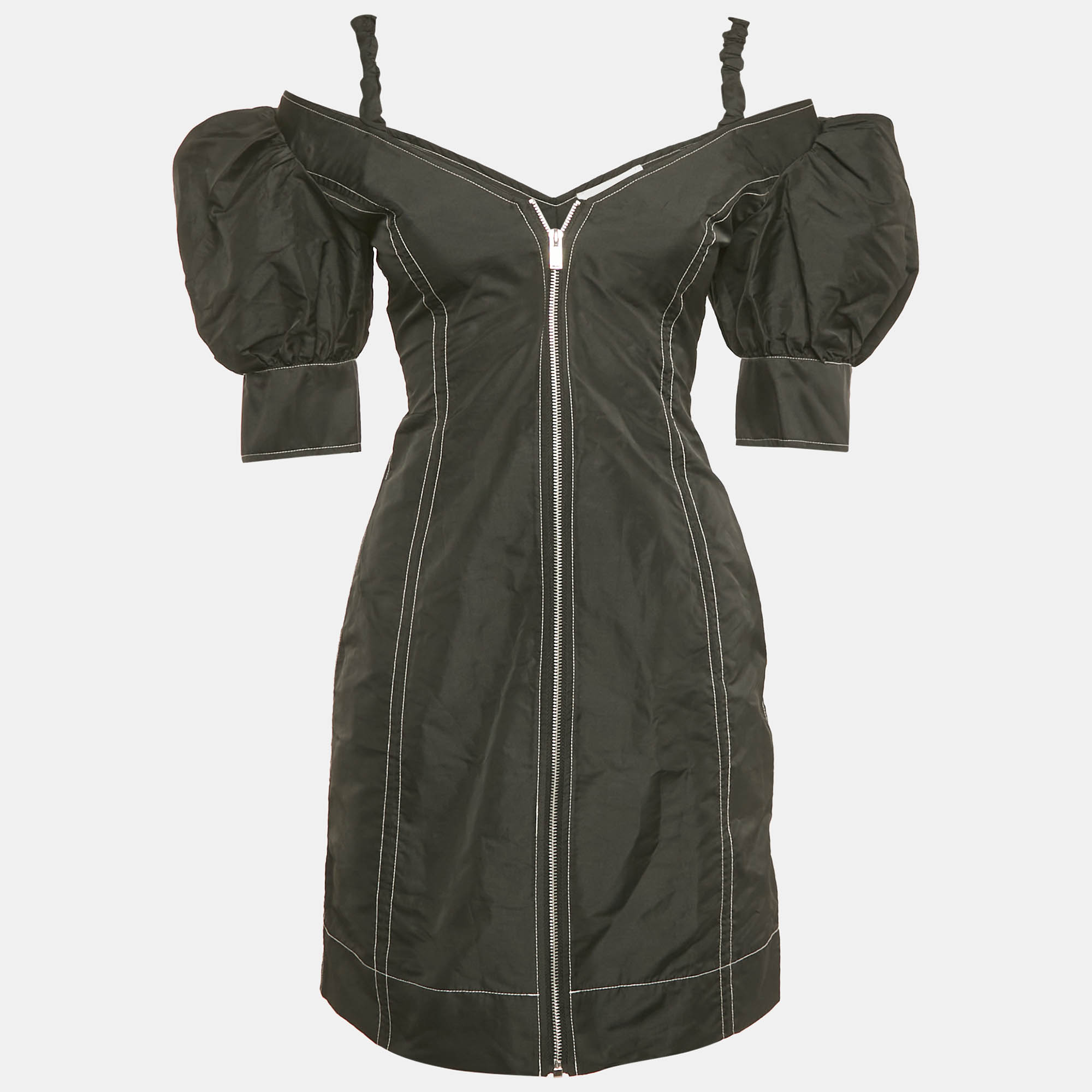 Ganni Black Crepe Cold Shoulder Mini Dress