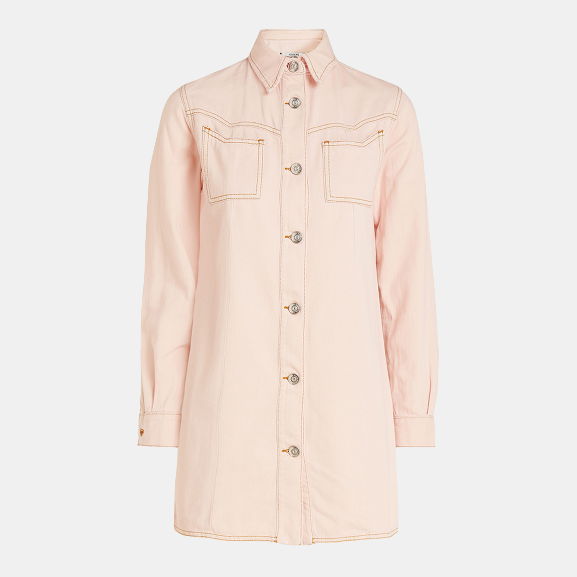 Ganni Pink Washed Kress Soft Denim Mini Shirt Dress