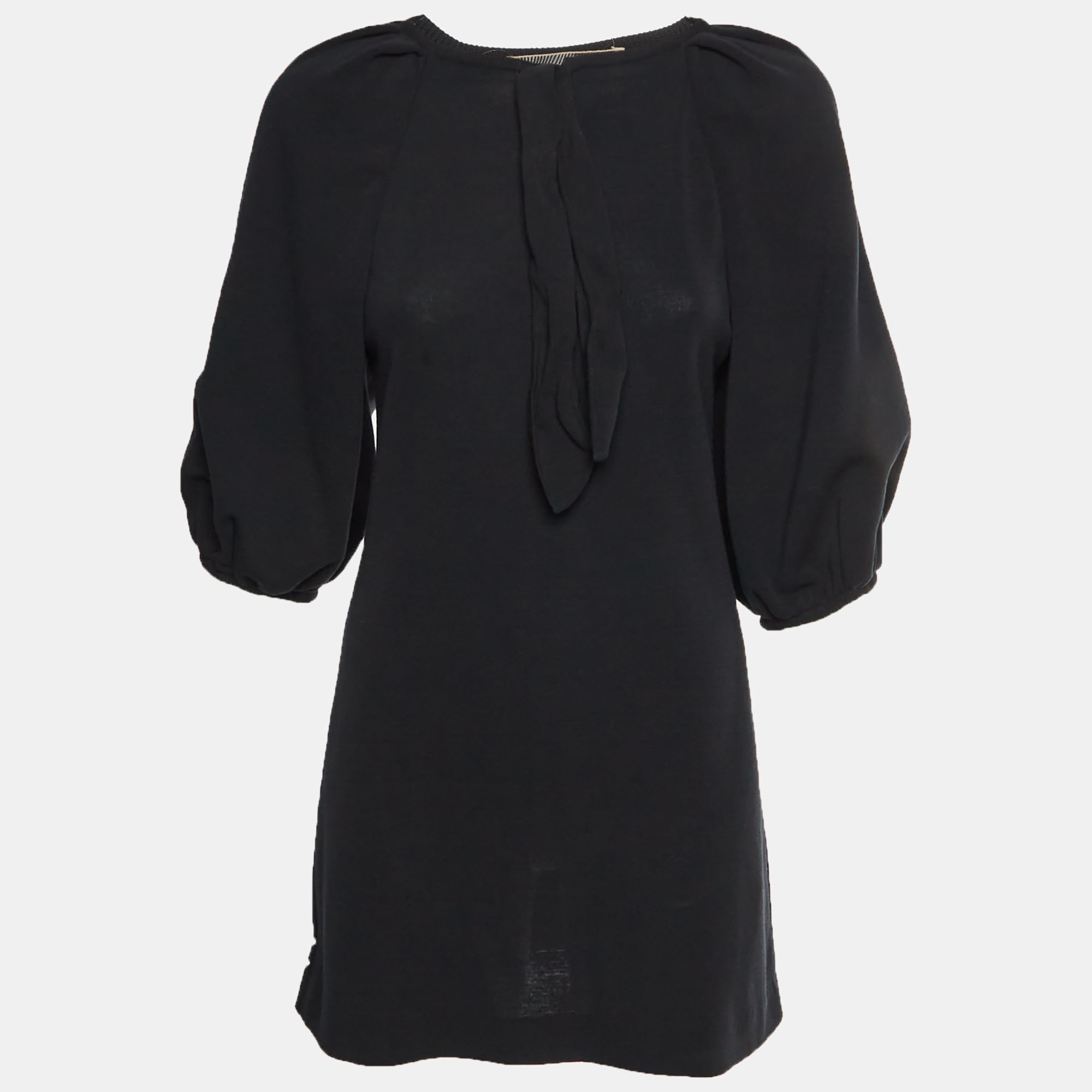 Giambattista Valli Black Cotton Knit Puffed Sleeve Short Dress