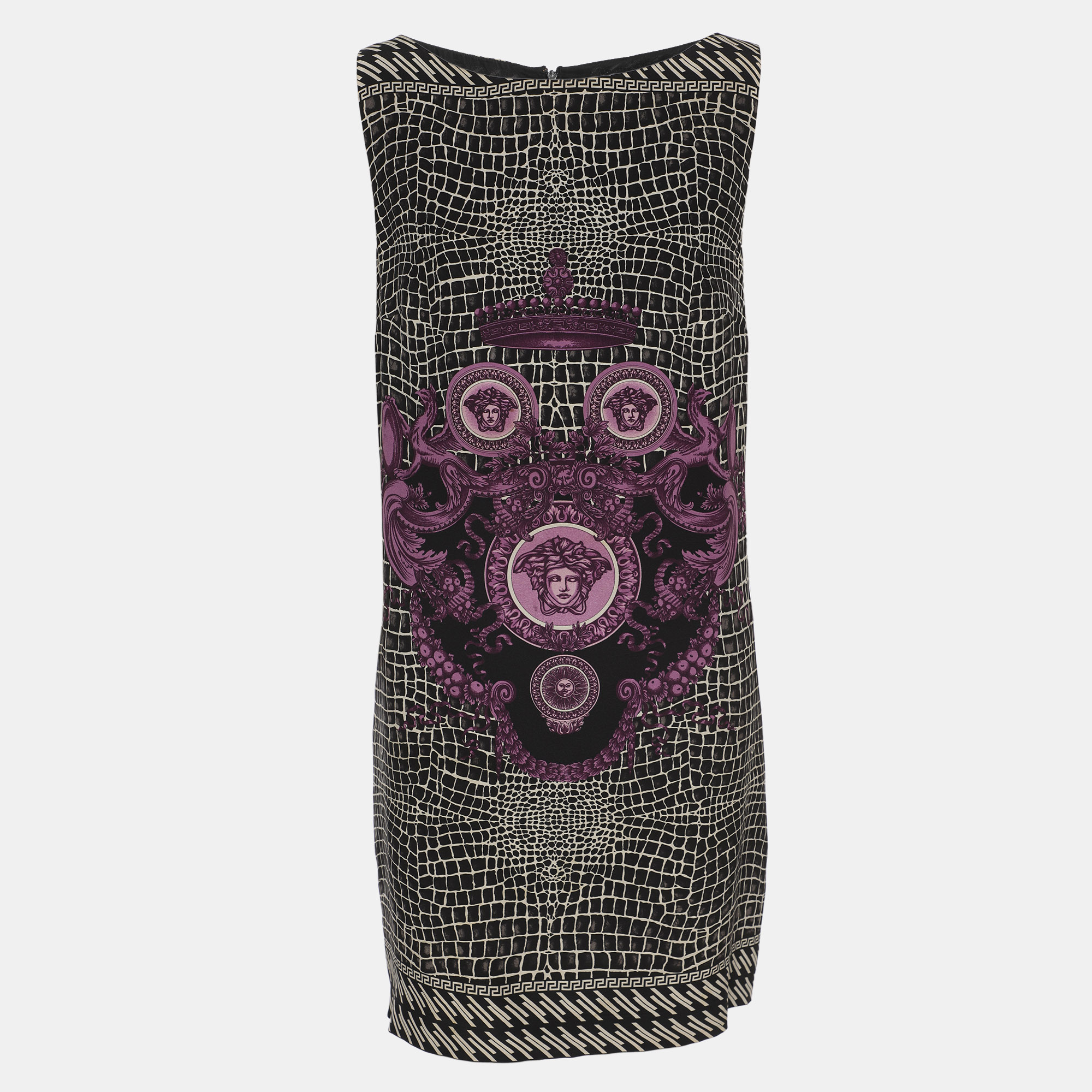 Gianni Versace MonochromePurple Animal Print Satin Medusa Sleeveless Mini Dress