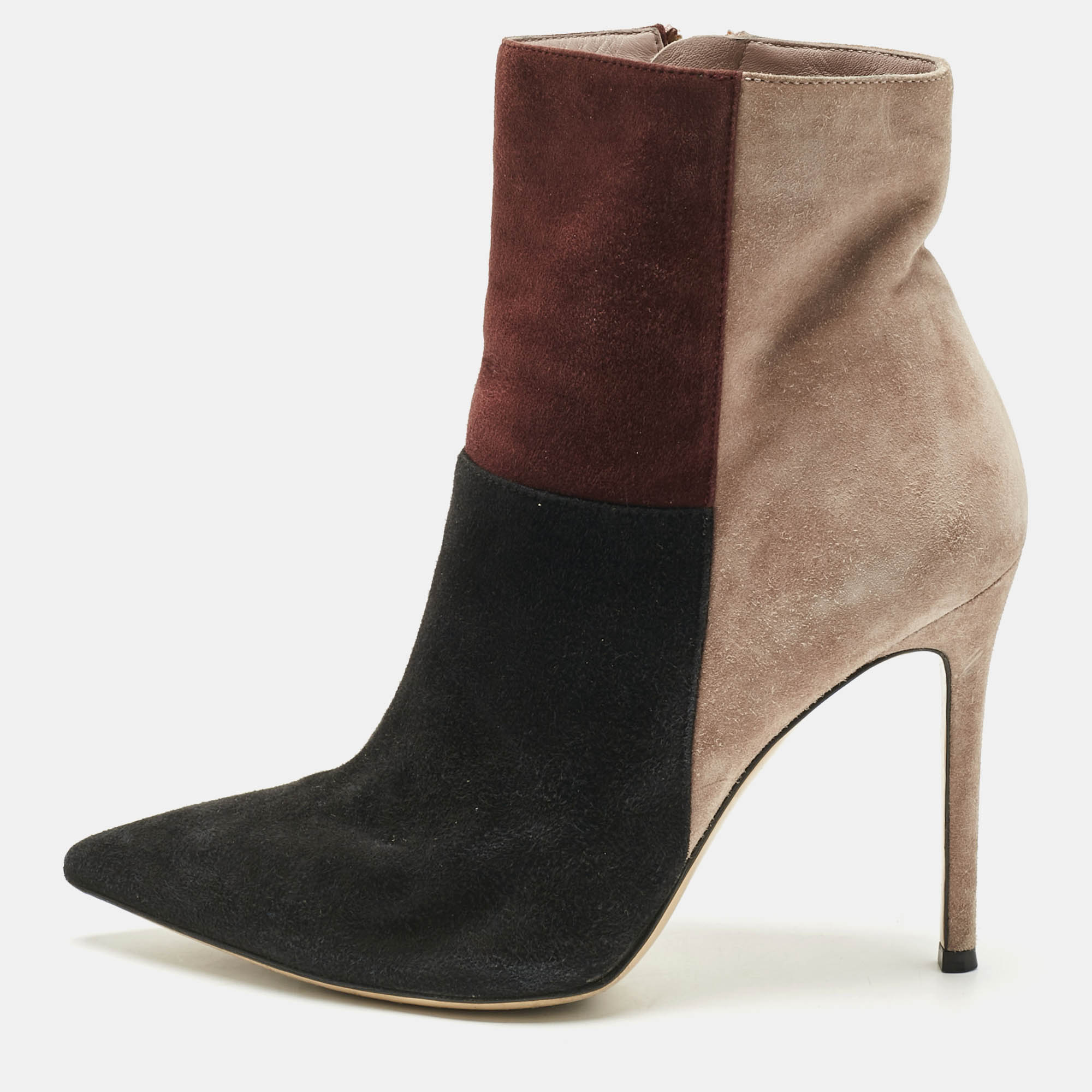 Gianvito Rossi Tricolor Suede Colorblock Zip Ankle Length Boots