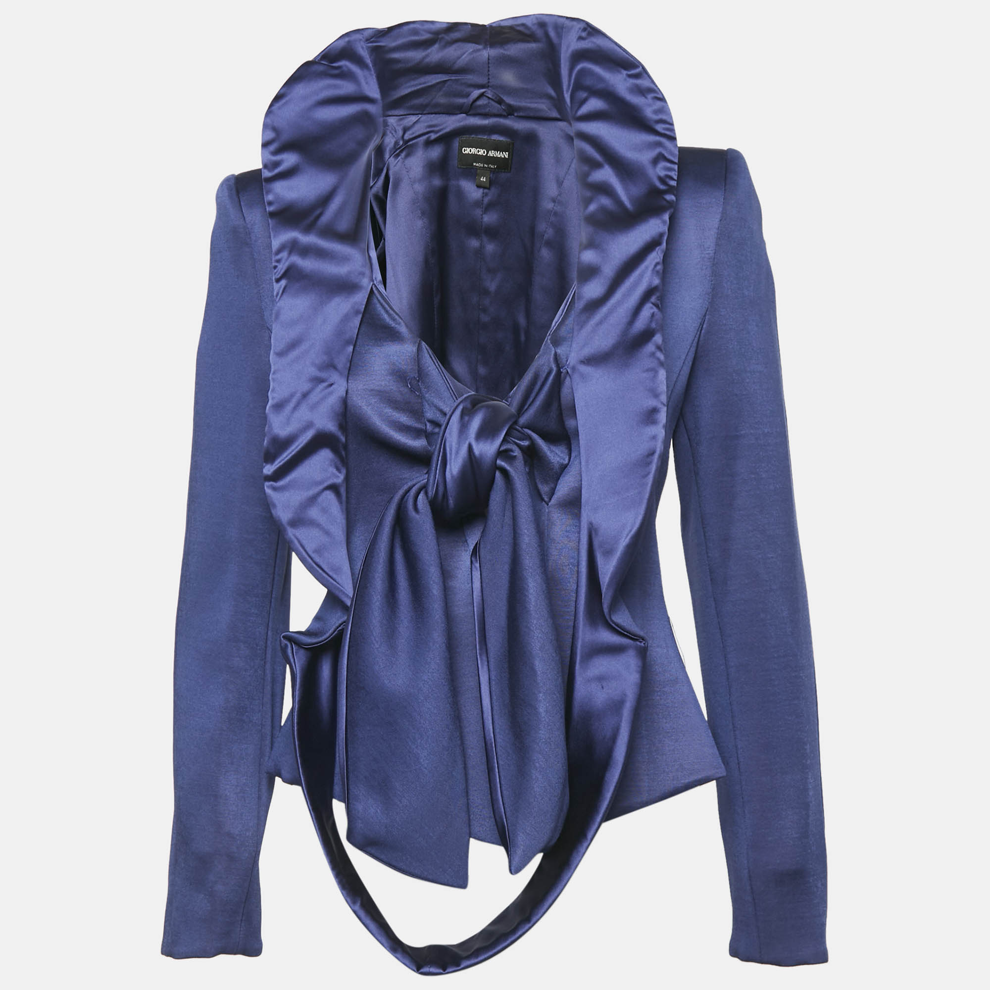 Giorgio Armani Blue Crepe Tie-Up Blazer