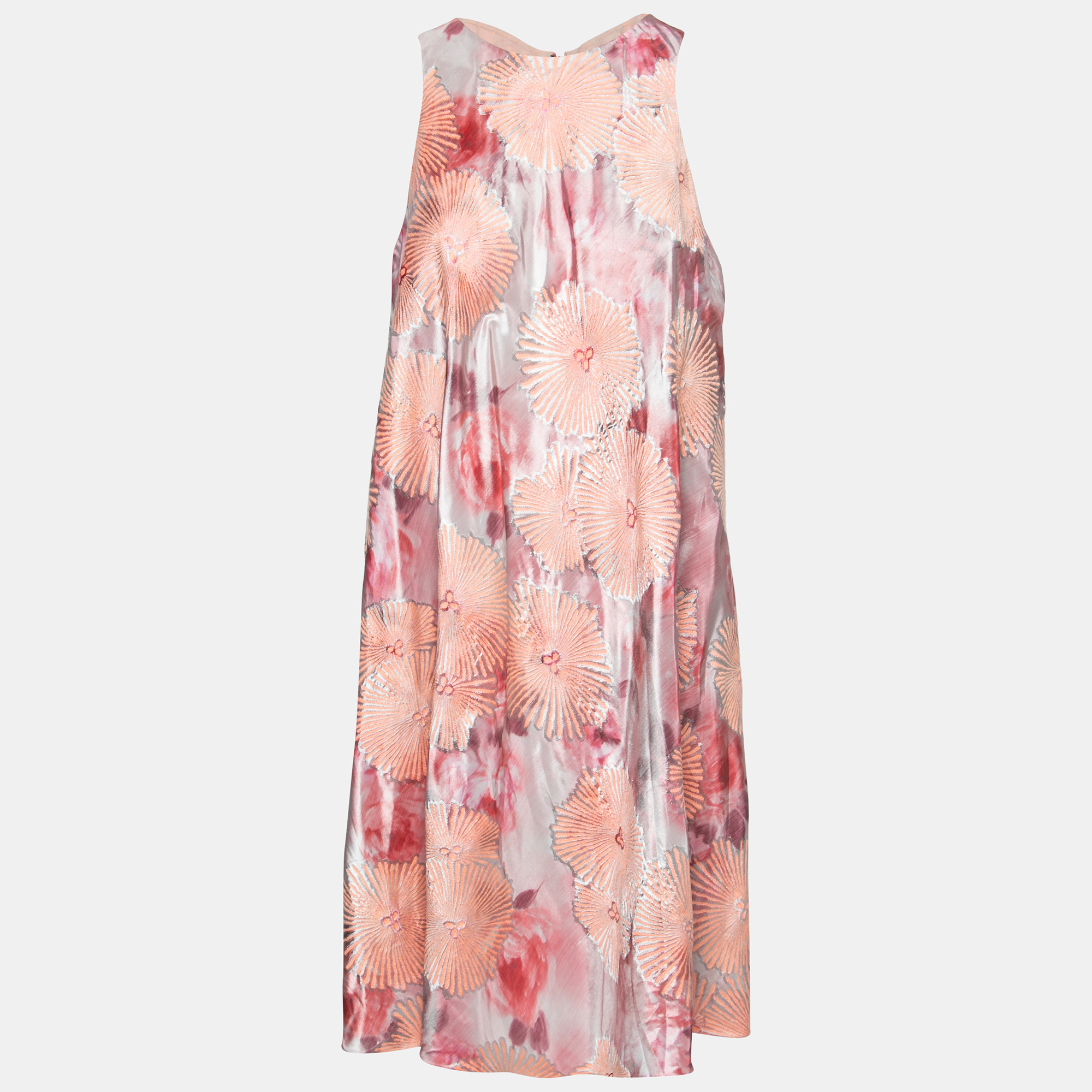 Giorgio Armani Pink Floral Jacquard Pleated Detail Shift Dress