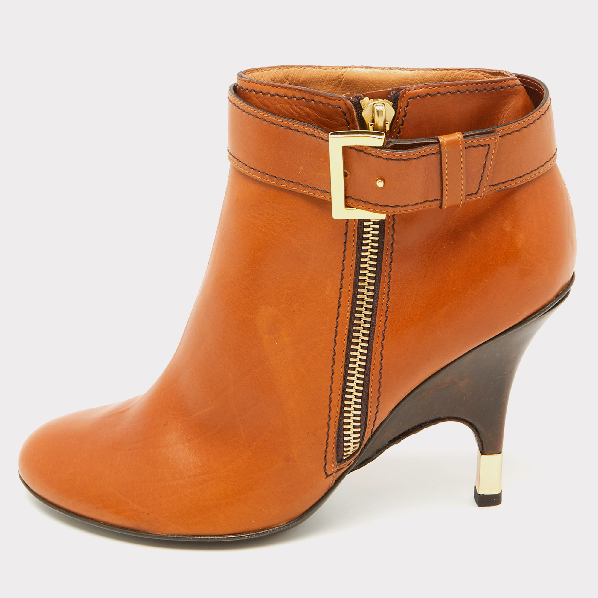 Giuseppe Zanotti Tan Leather Buckle Detail Ankle Length Boots