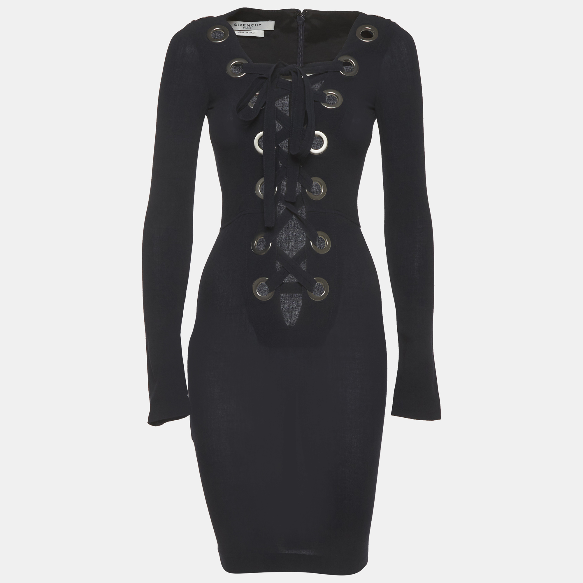 Givenchy Blue Crepe Lace-Up Sheath Dress