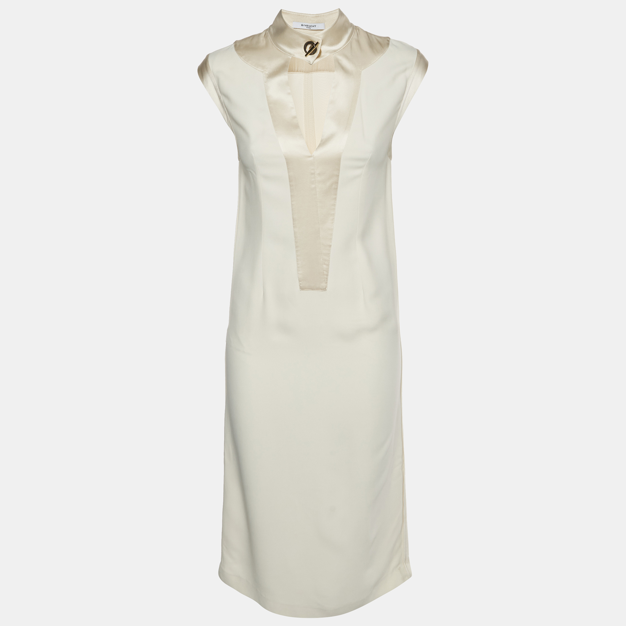 Givenchy Cream Satin Trim Crepe Sleeveless Midi Dress