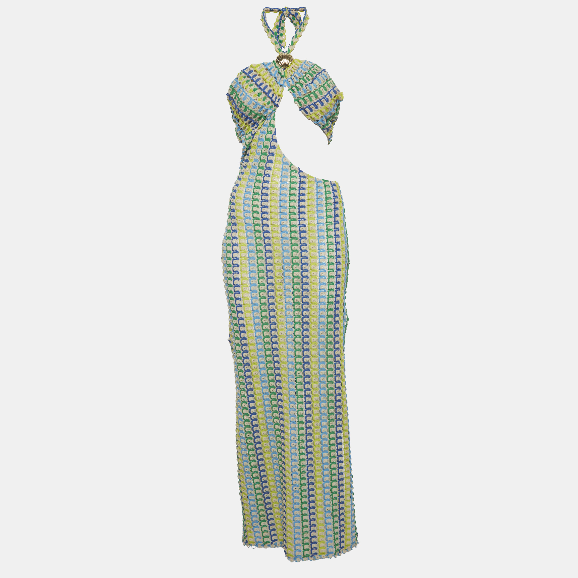 Gizem Parcali Multicolour Crochet Knit Tie Up Dress