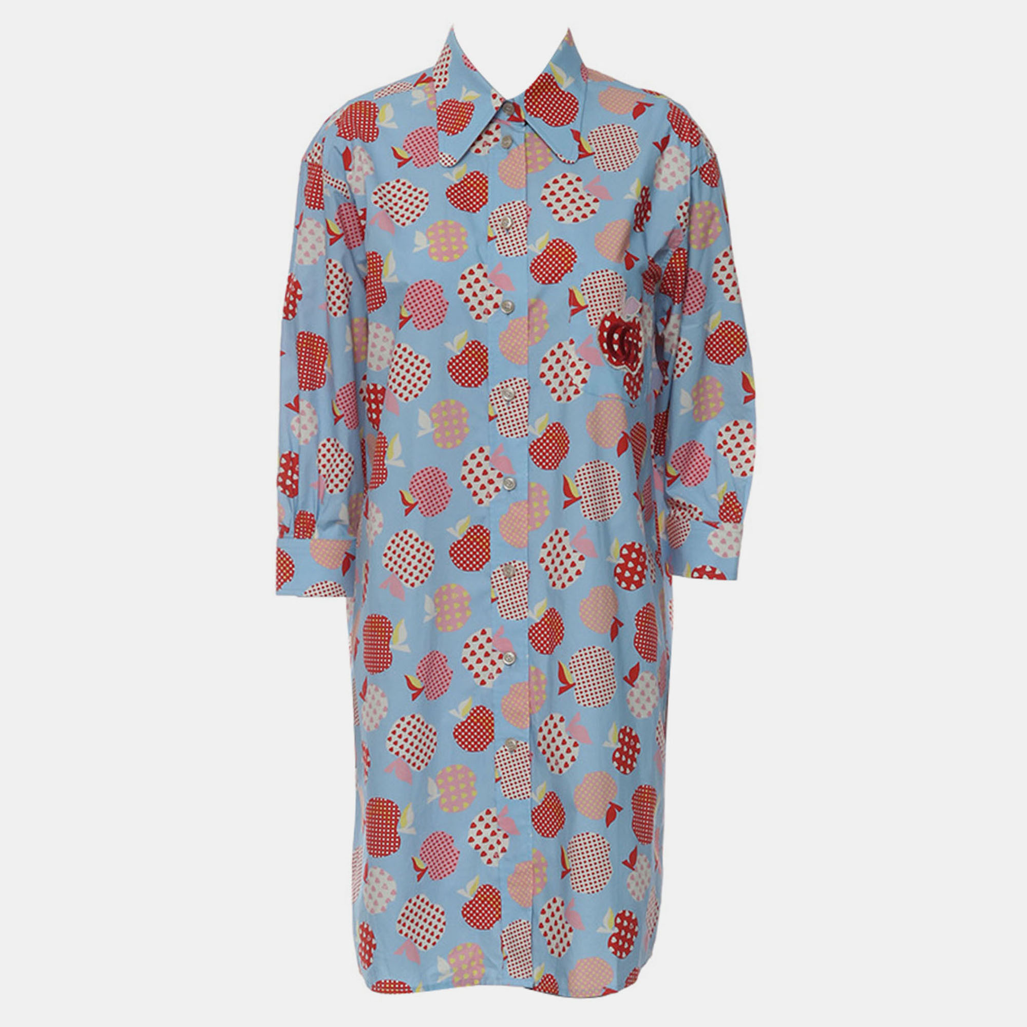 Gucci Blue Cotton Apple Printed Shirt Dress