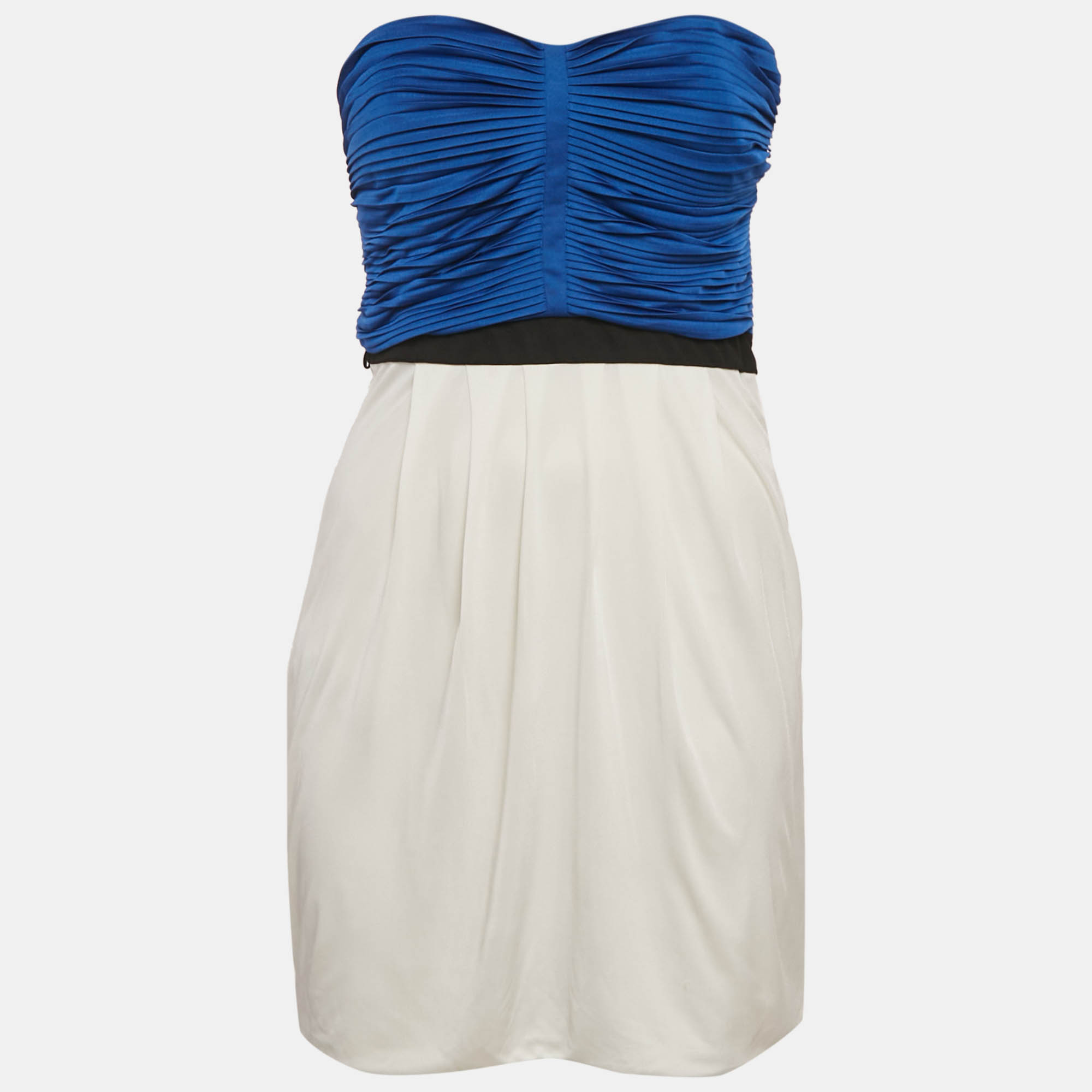 Gucci Blue & White Jersey Pleated Strapless Mini Dress