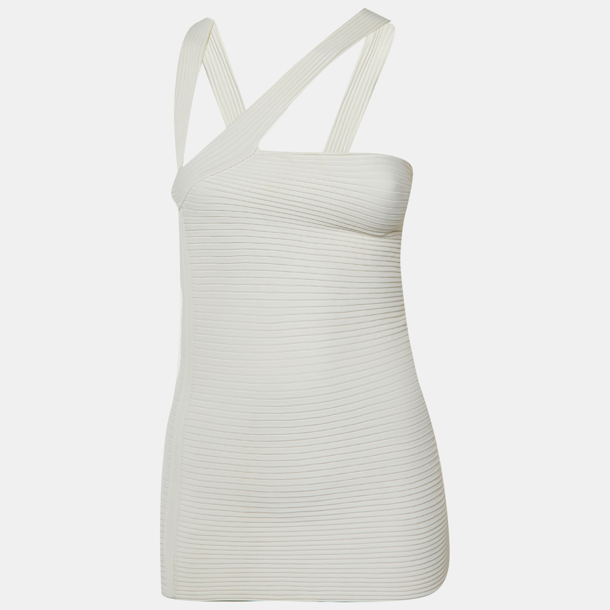 Gucci White Ribbed Knit Halter Neck Top
